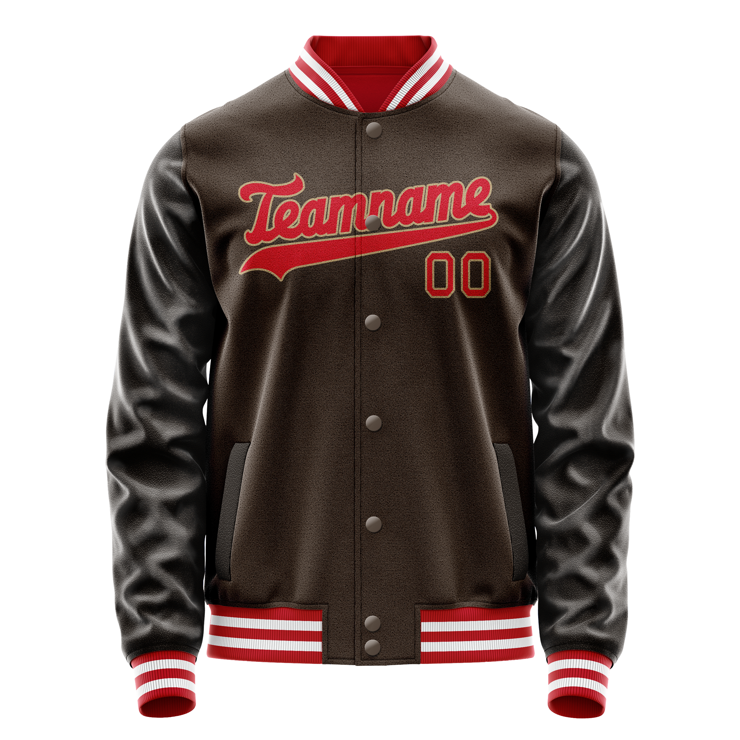 Custom Brown Red Solid Color Varsity Letterman Jacket JA02240617XF071