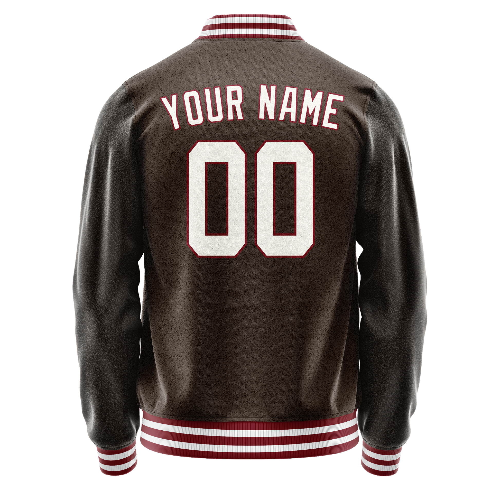 Custom Brown White Solid Color Varsity Letterman Jacket JA02240617XF077