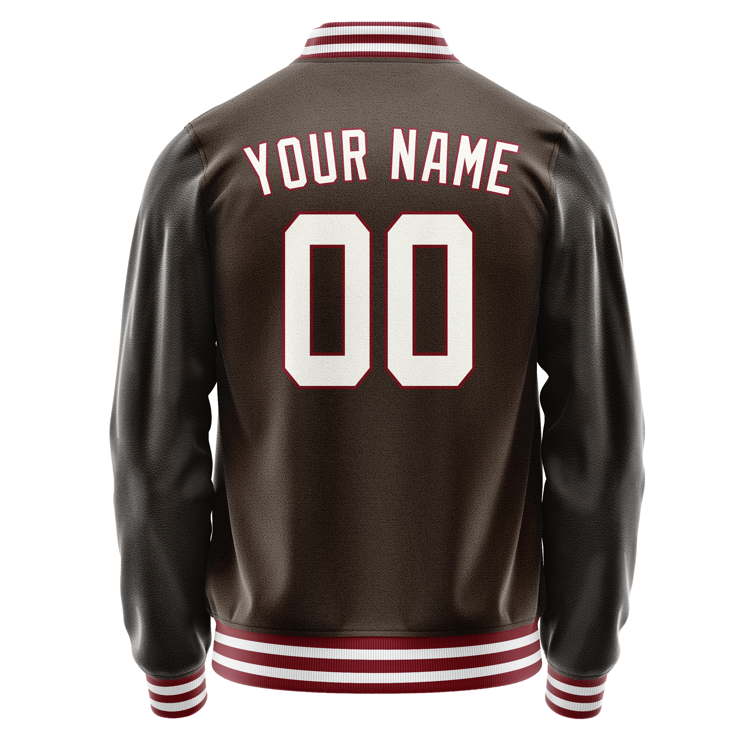 Custom Brown White Solid Color Varsity Letterman Jacket JA02240617XF077