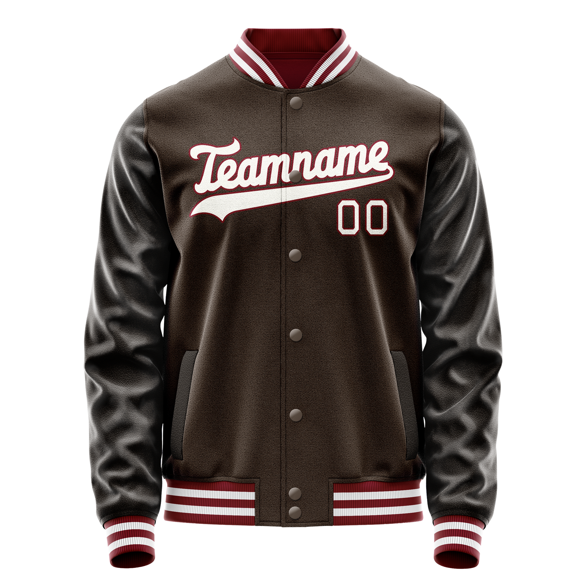 Custom Brown White Solid Color Varsity Letterman Jacket JA02240617XF077