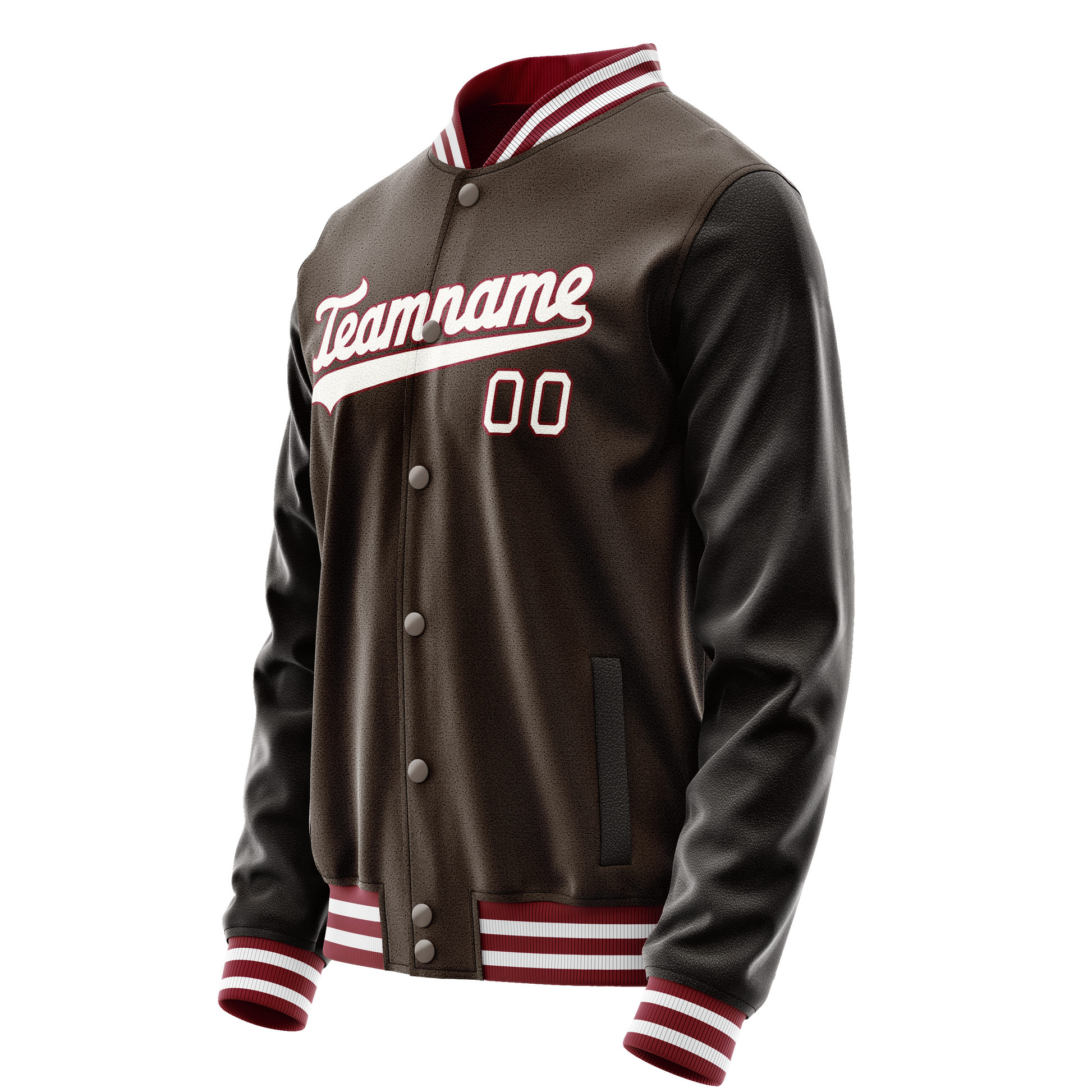 Custom Brown White Solid Color Varsity Letterman Jacket JA02240617XF077