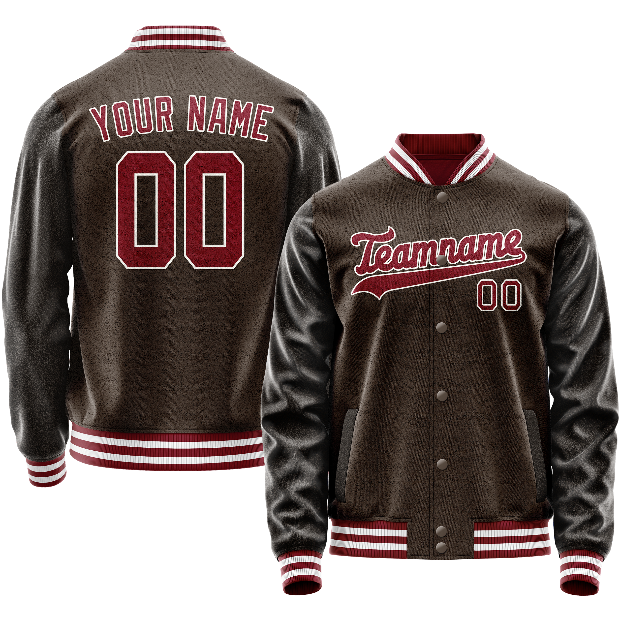 Custom Brown Red Solid Color Varsity Letterman Jacket JA02240617XF081