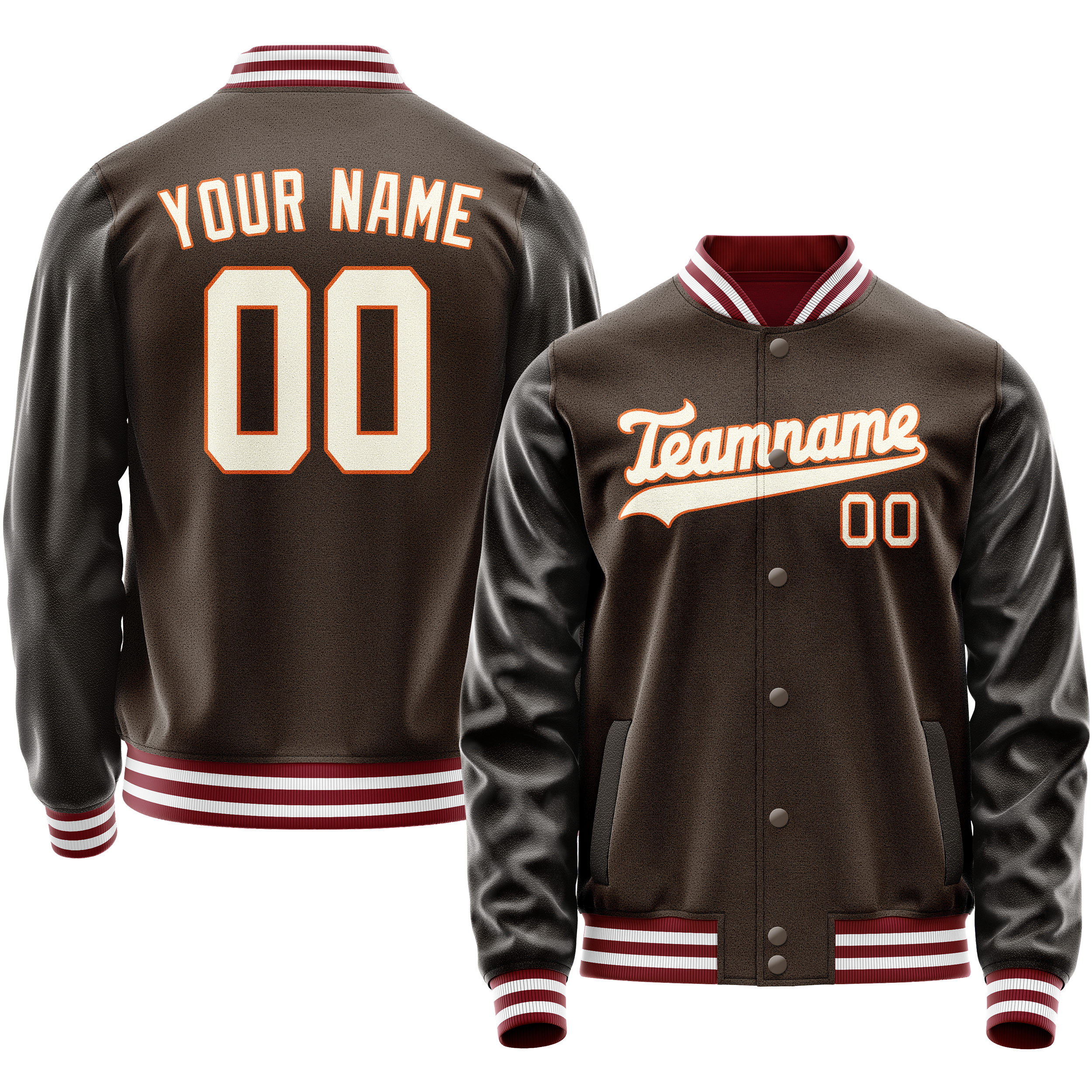 Custom Brown Gray Solid Color Varsity Letterman Jacket JA02240617XF068