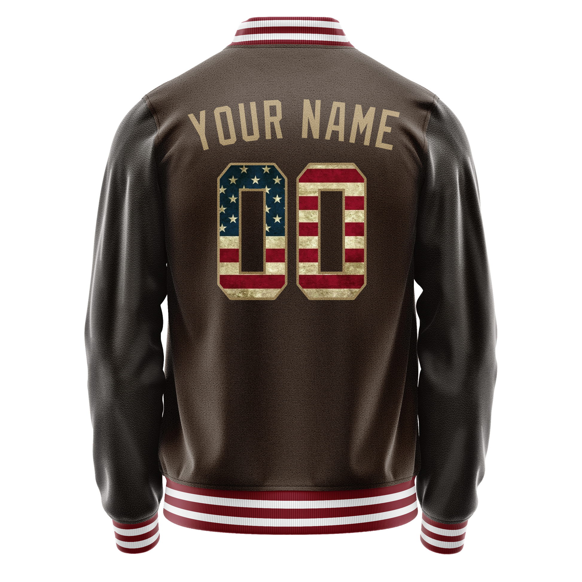 Custom Brown Cream Vintage Usa Flag Varsity Letterman Jacket JA02240617XF078