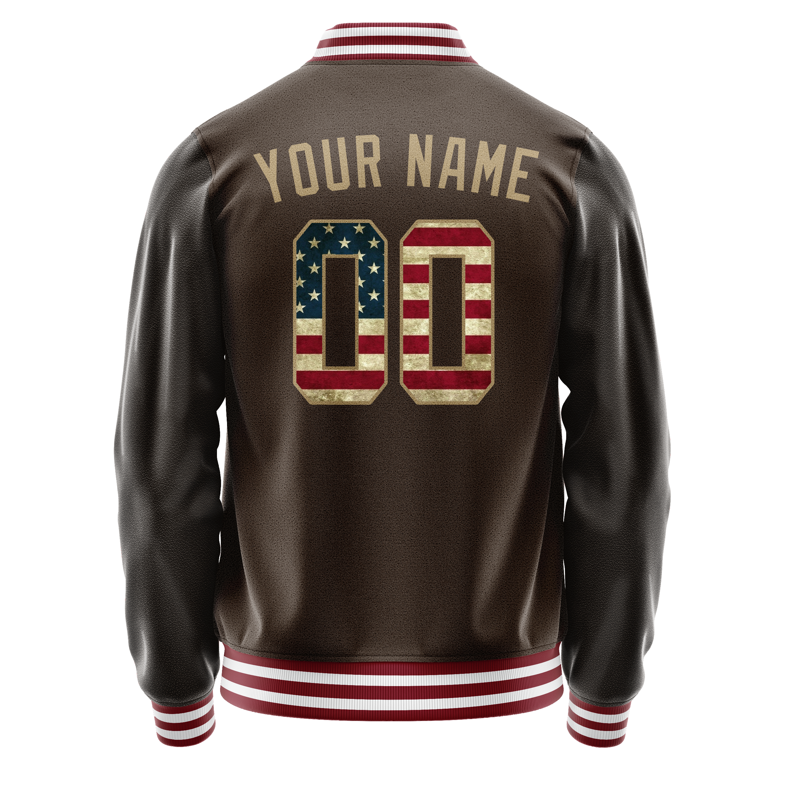 Custom Brown Cream Vintage Usa Flag Varsity Letterman Jacket JA02240617XF078