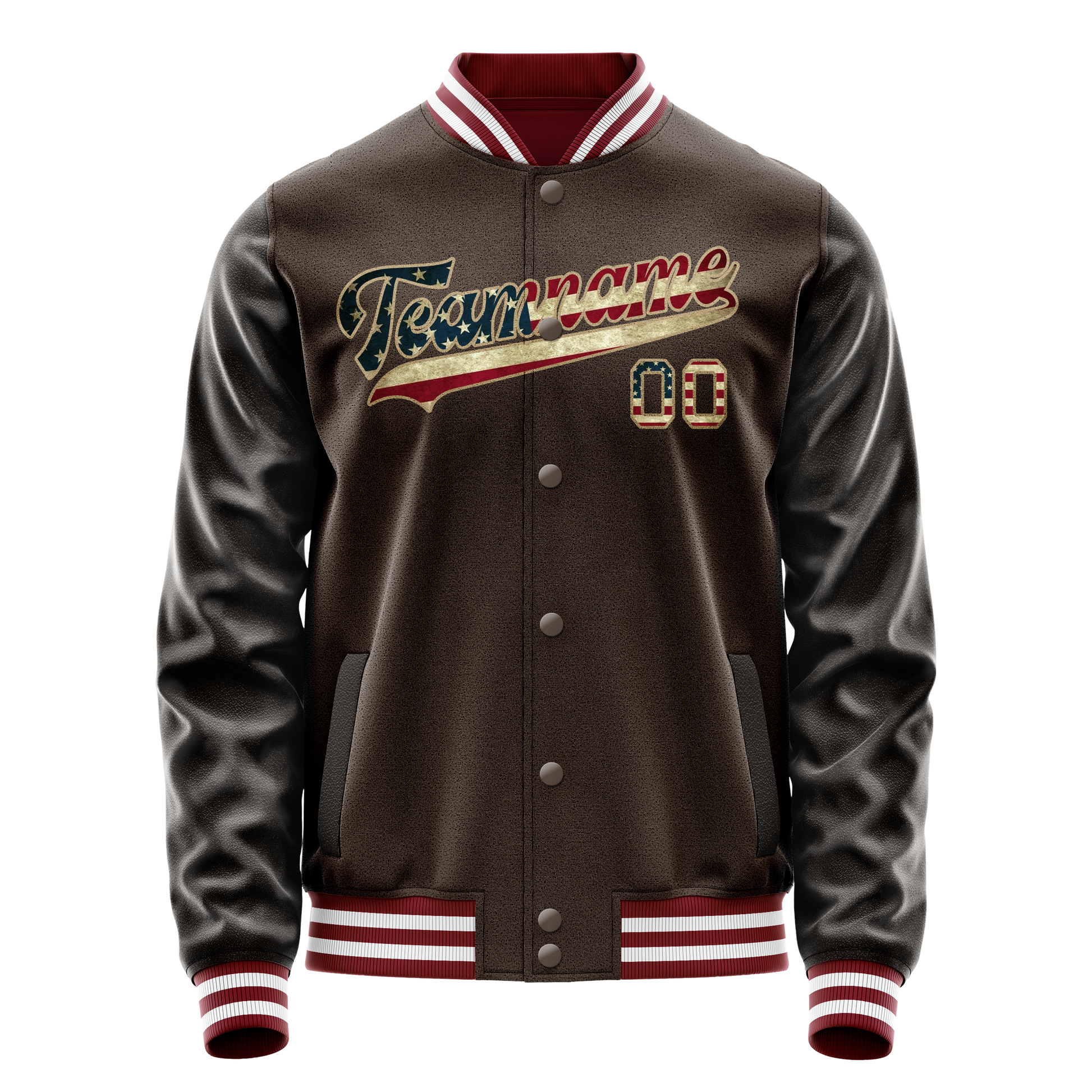 Custom Brown Cream Vintage Usa Flag Varsity Letterman Jacket JA02240617XF078