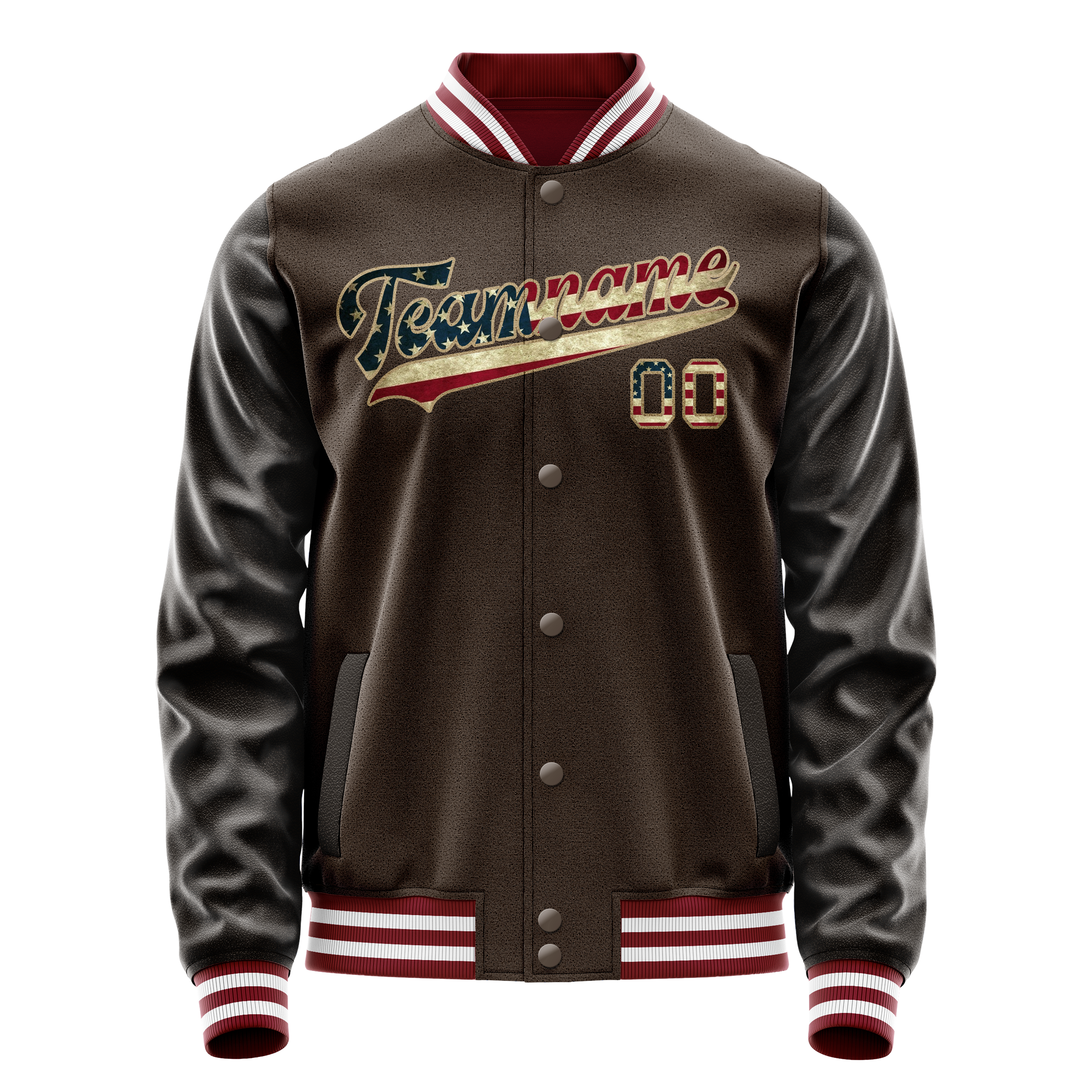 Custom Brown Cream Vintage Usa Flag Varsity Letterman Jacket JA02240617XF078