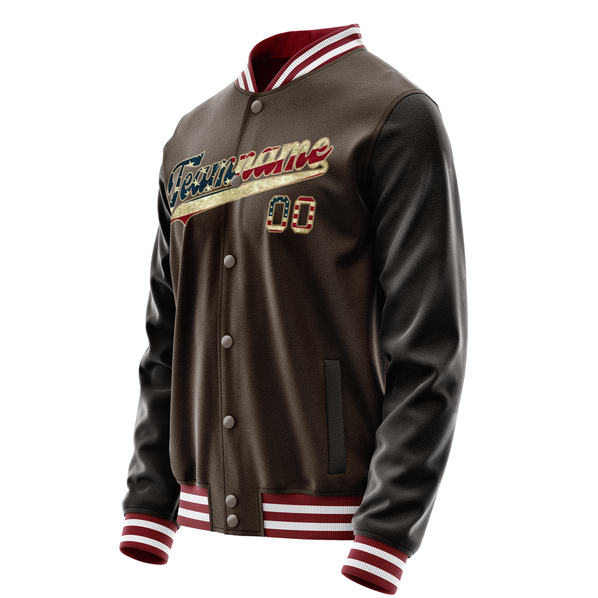 Custom Brown Cream Vintage Usa Flag Varsity Letterman Jacket JA02240617XF078