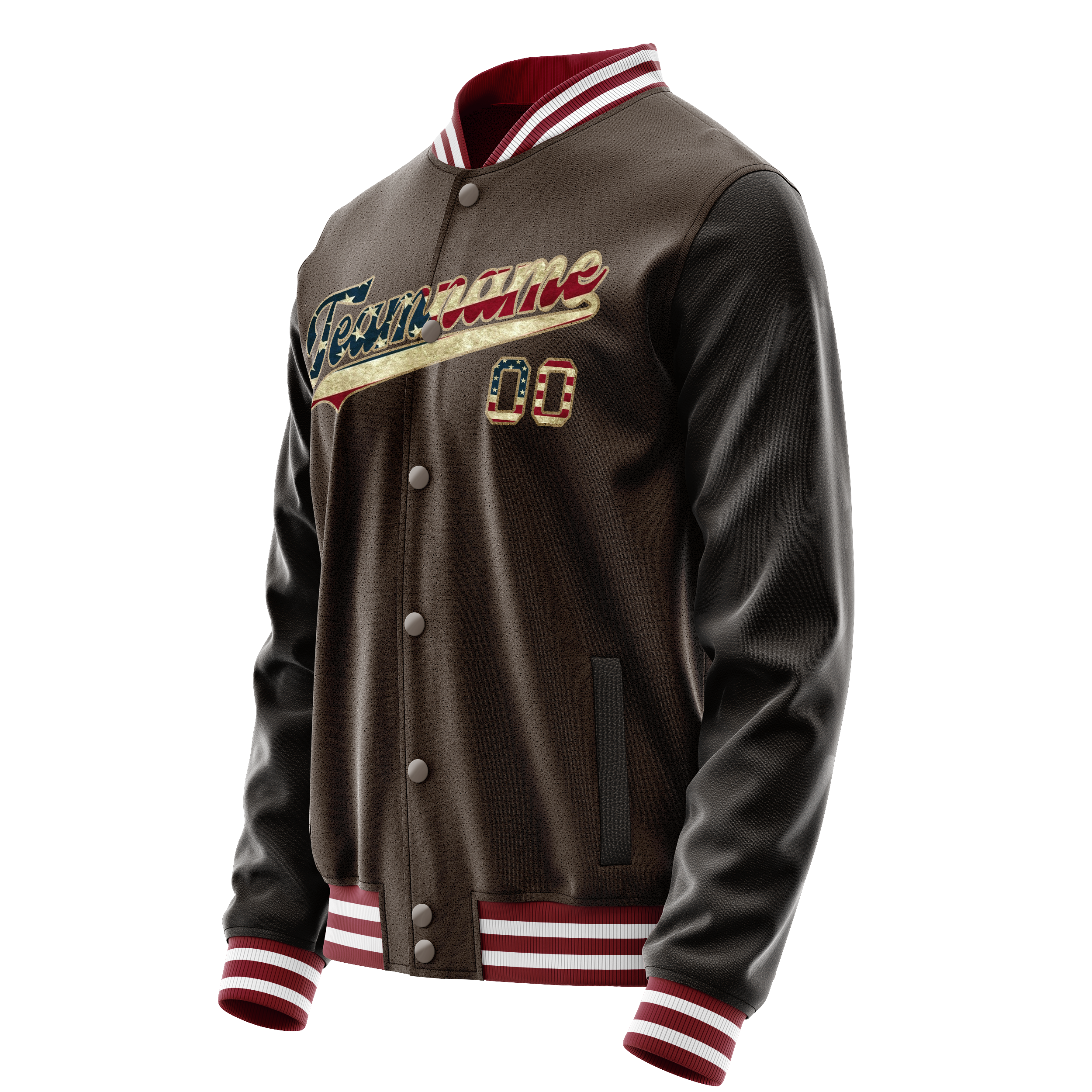 Custom Brown Cream Vintage Usa Flag Varsity Letterman Jacket JA02240617XF078
