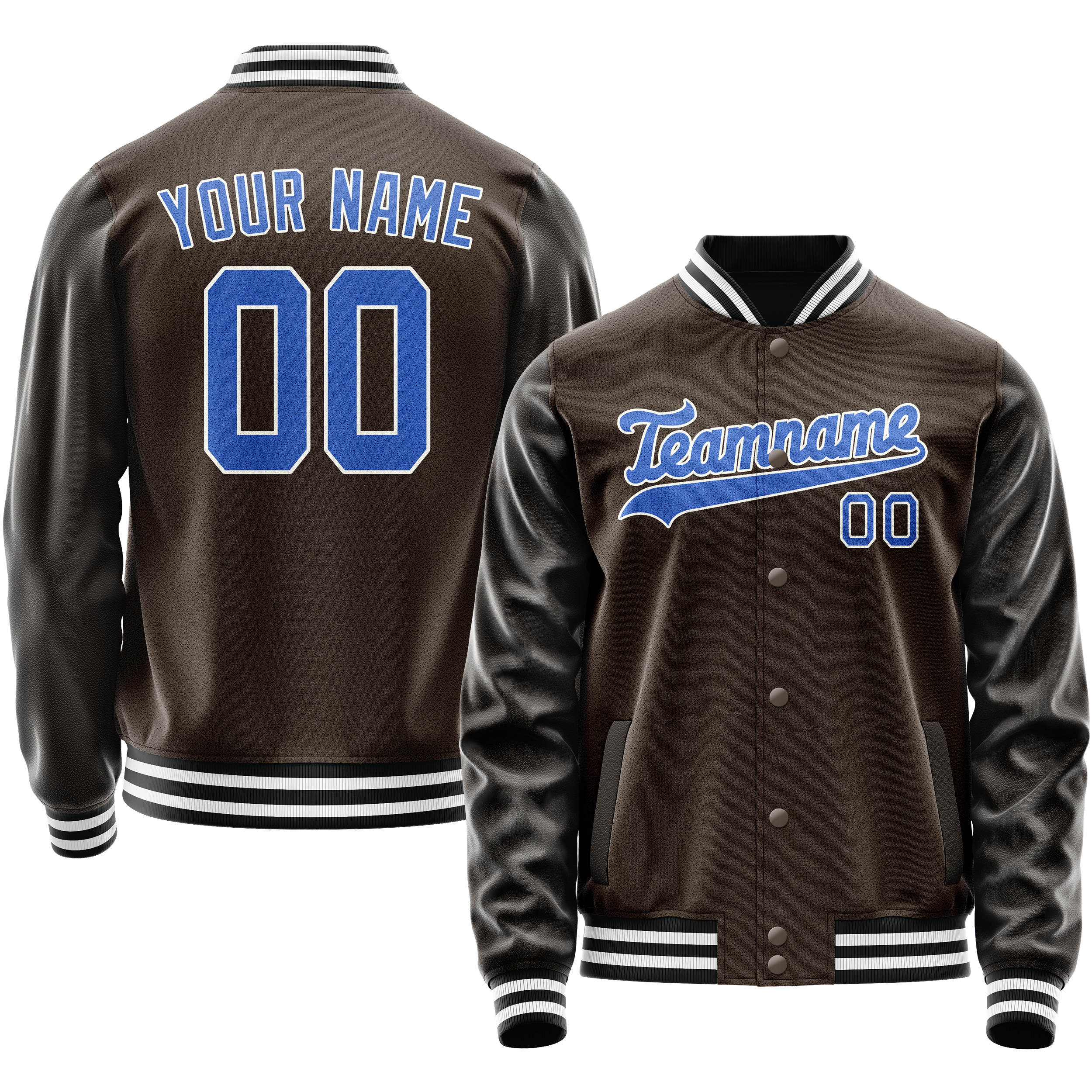 Custom Brown Light-Blue Solid Color Varsity Letterman Jacket JA02240617XF073
