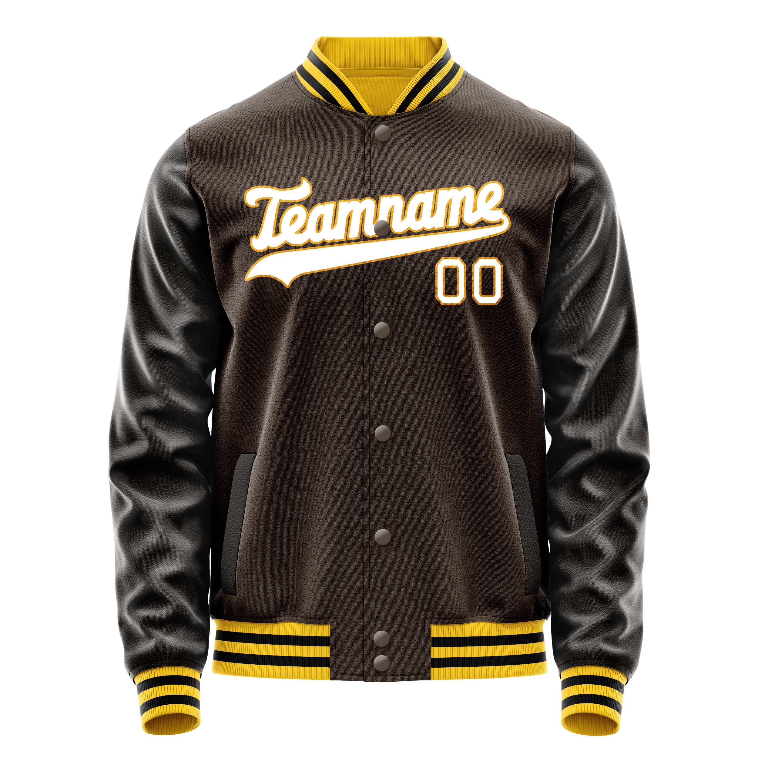 Custom Brown White Solid Color Varsity Letterman Jacket JA02240617XF064