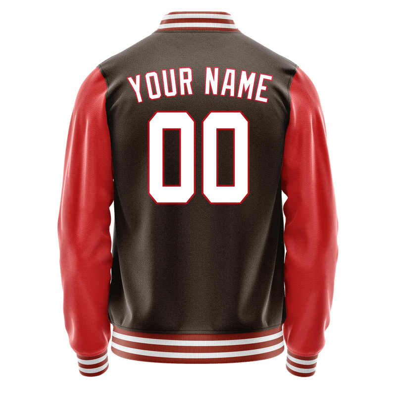 Custom Brown Texas-Orange Solid Color Varsity Letterman Jacket JA02240617XF061