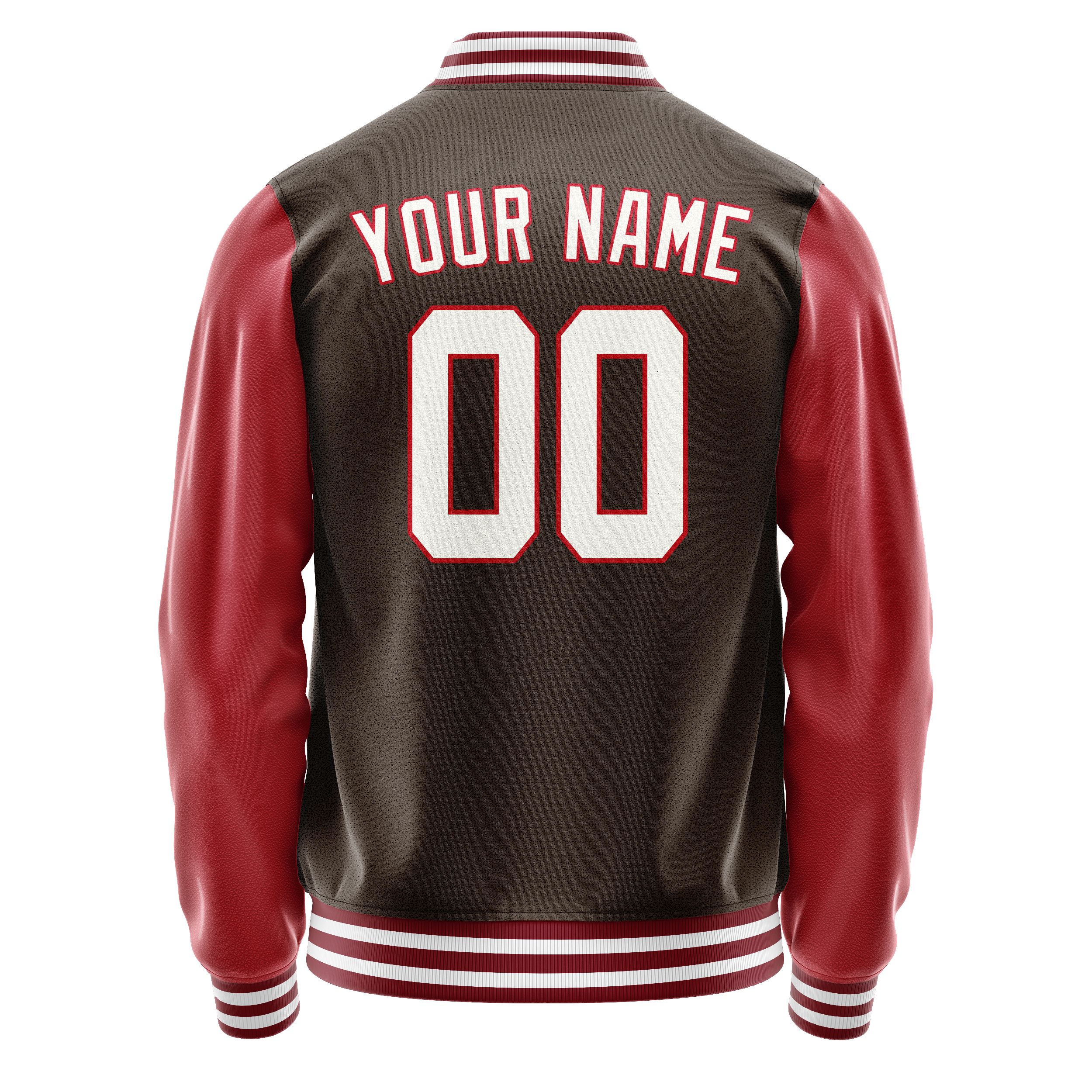 Custom Brown Crimson Solid Color Varsity Letterman Jacket JA02240617XF070