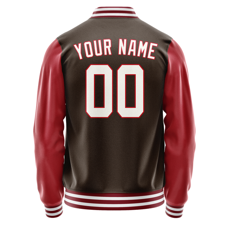 Custom Brown Crimson Solid Color Varsity Letterman Jacket JA02240617XF070
