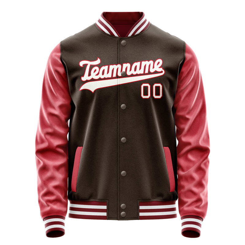 Custom Brown Crimson Solid Color Varsity Letterman Jacket JA02240617XF070