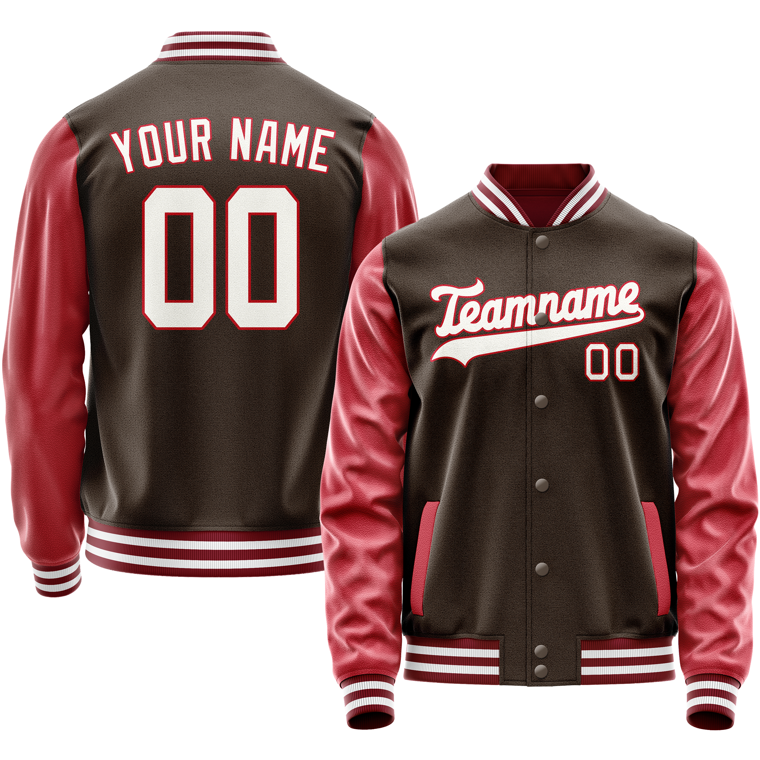 Custom Brown Crimson Solid Color Varsity Letterman Jacket JA02240617XF070