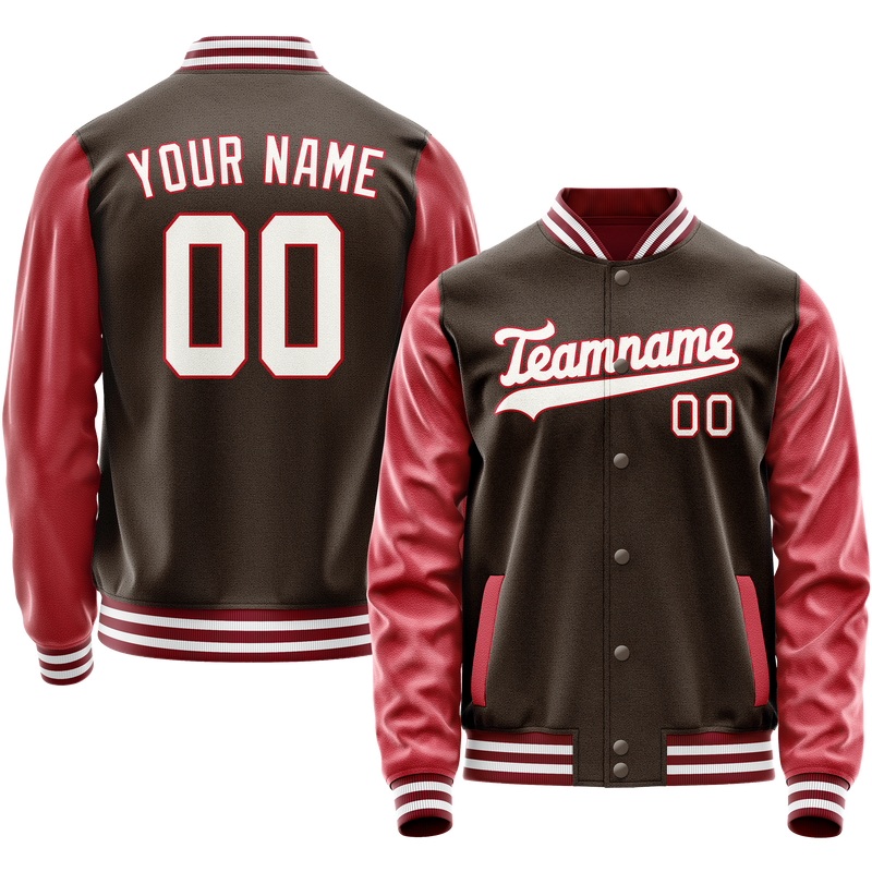 Custom Brown Crimson Solid Color Varsity Letterman Jacket JA02240617XF070