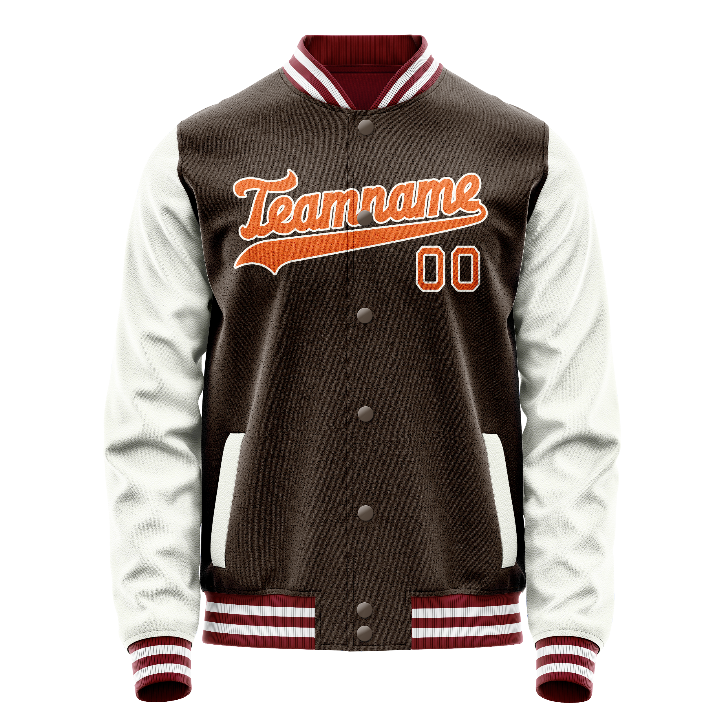 Custom Brown White Solid Color Varsity Letterman Jacket JA02240617XF069