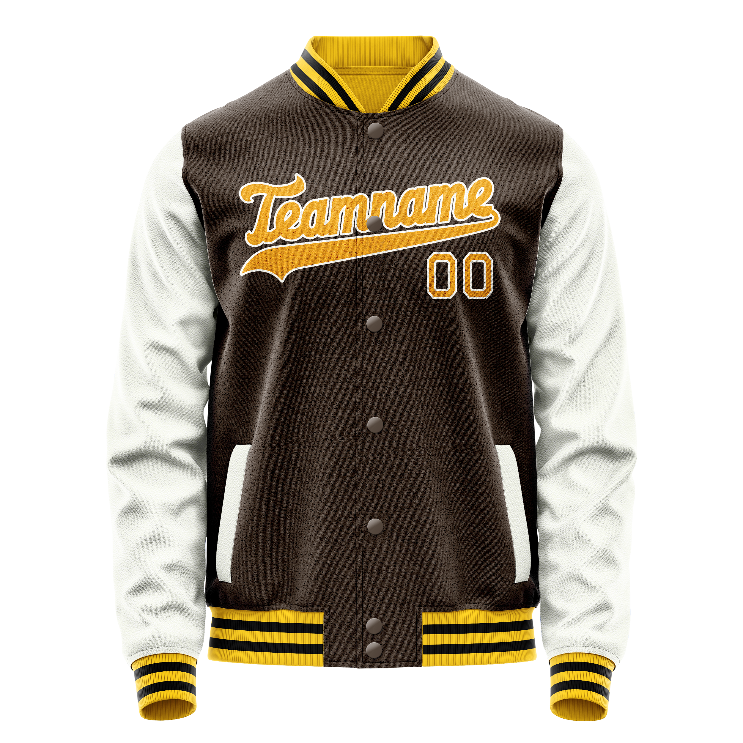 Custom Brown White Solid Color Varsity Letterman Jacket JA02240617XF063