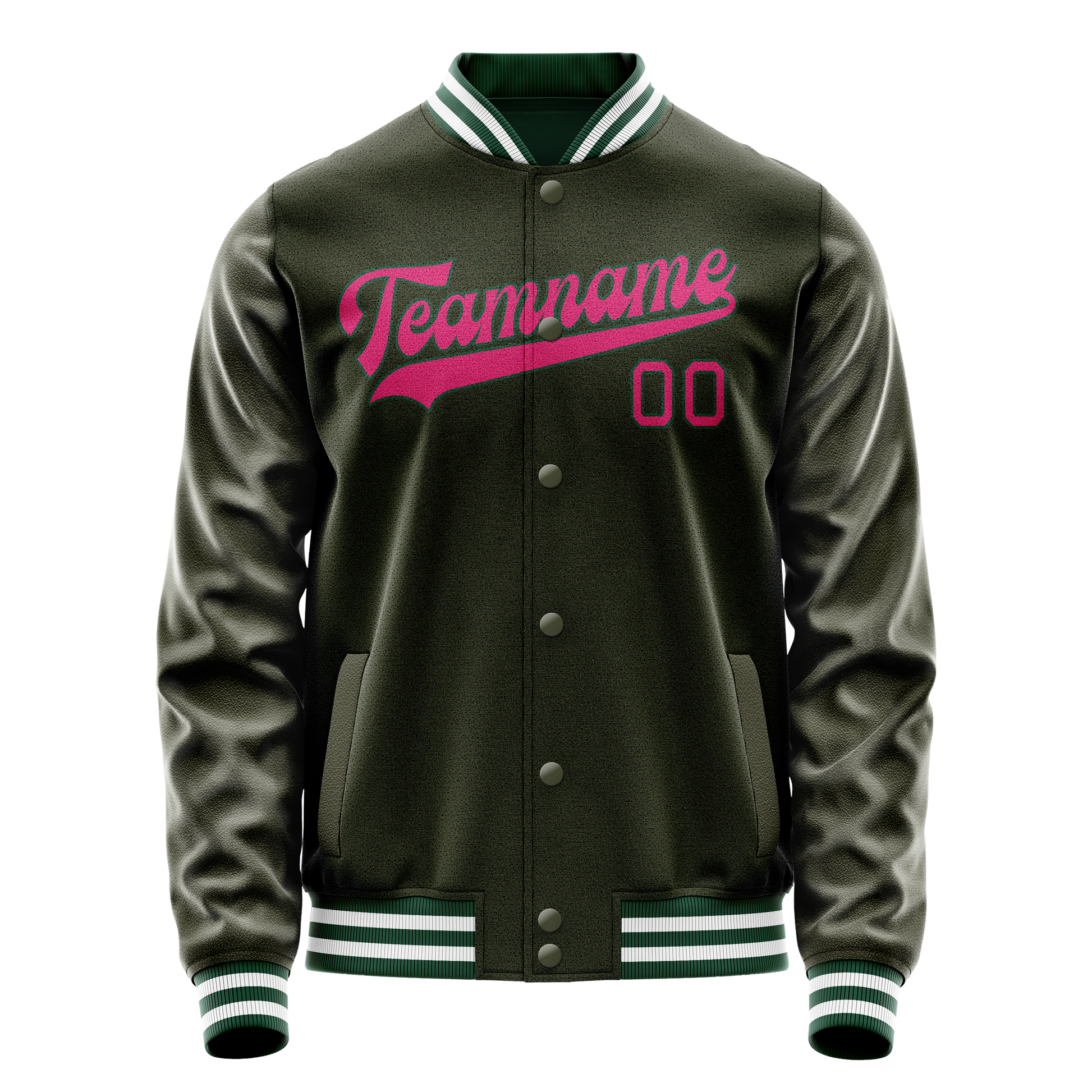 Custom Olive Pink Solid Color Varsity Letterman Jacket JA02240617LH308