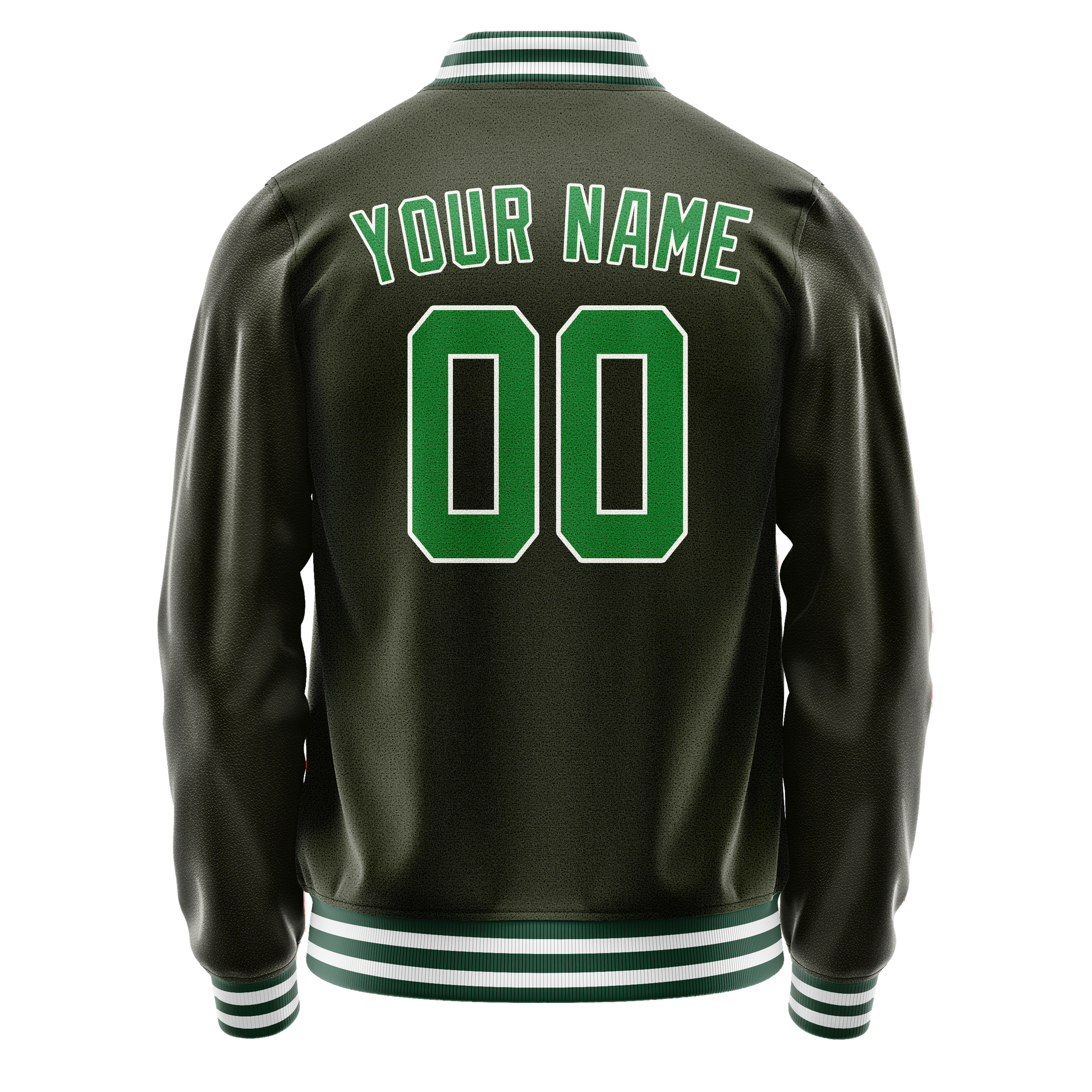 Custom Olive Neon-Green Solid Color Varsity Letterman Jacket JA02240617LH313