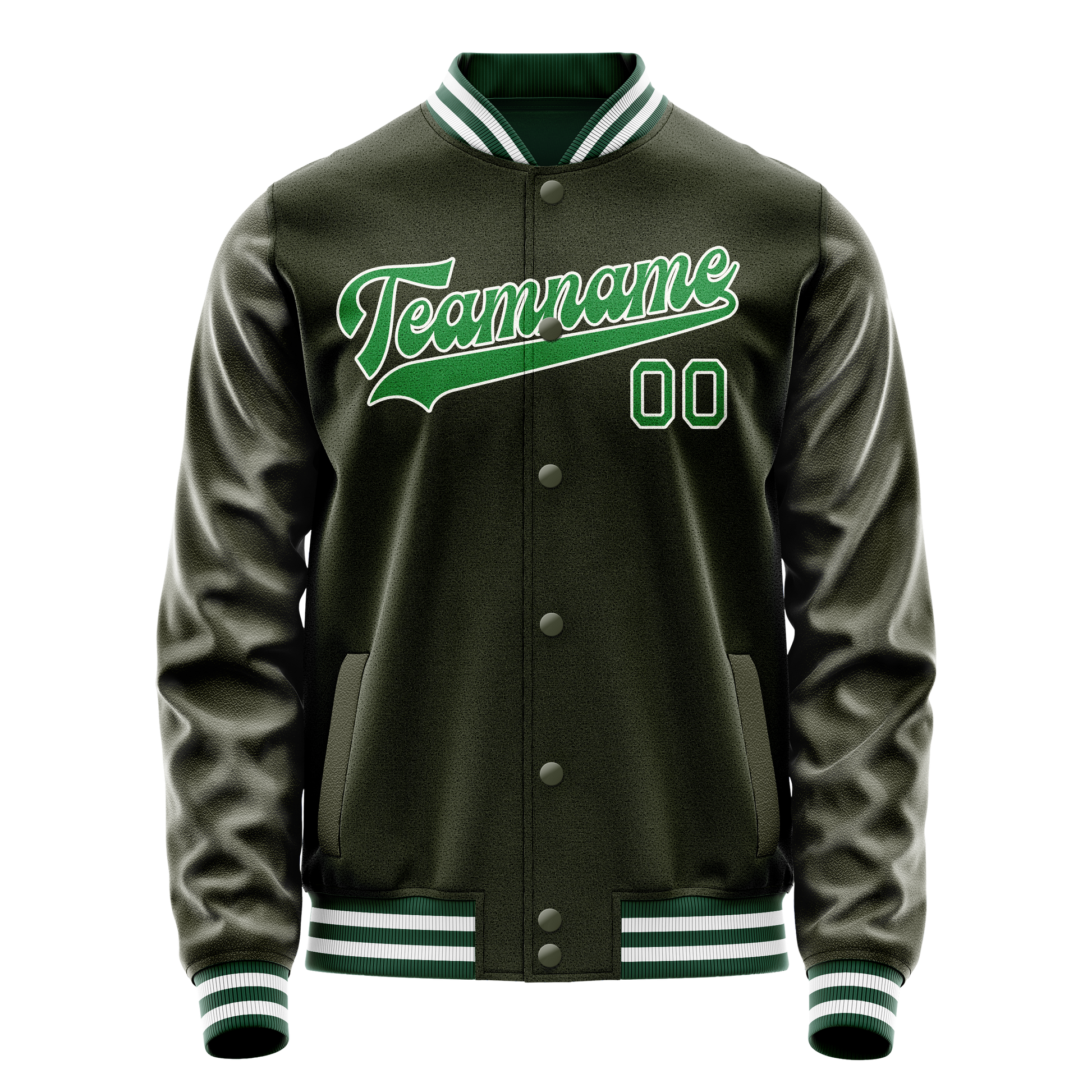 Custom Olive Neon-Green Solid Color Varsity Letterman Jacket JA02240617LH313