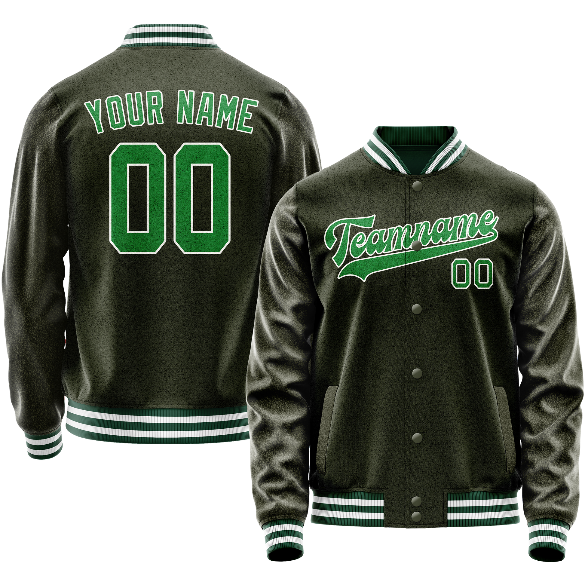 Custom Olive Neon-Green Solid Color Varsity Letterman Jacket JA02240617LH313