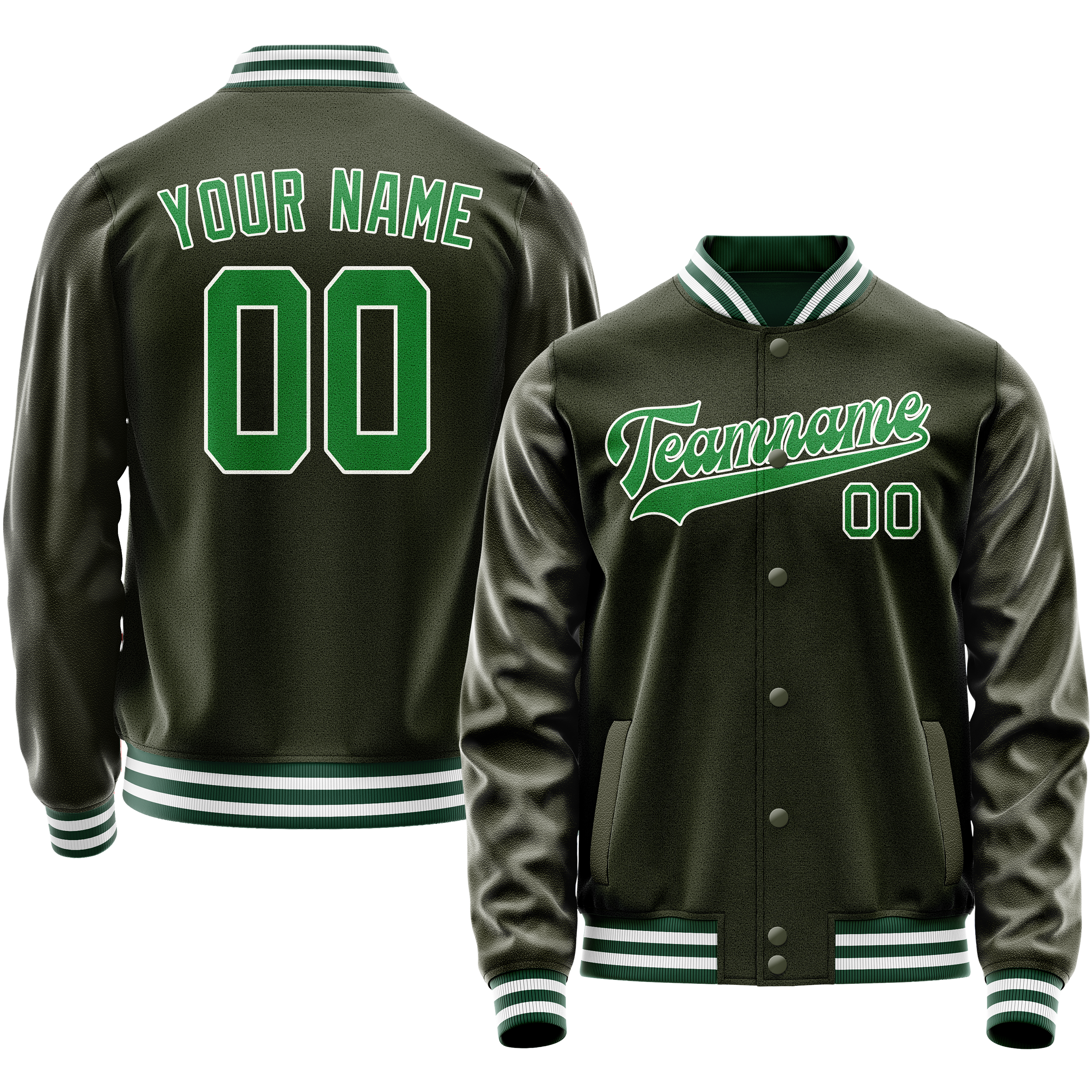 Custom Olive Neon-Green Solid Color Varsity Letterman Jacket JA02240617LH313