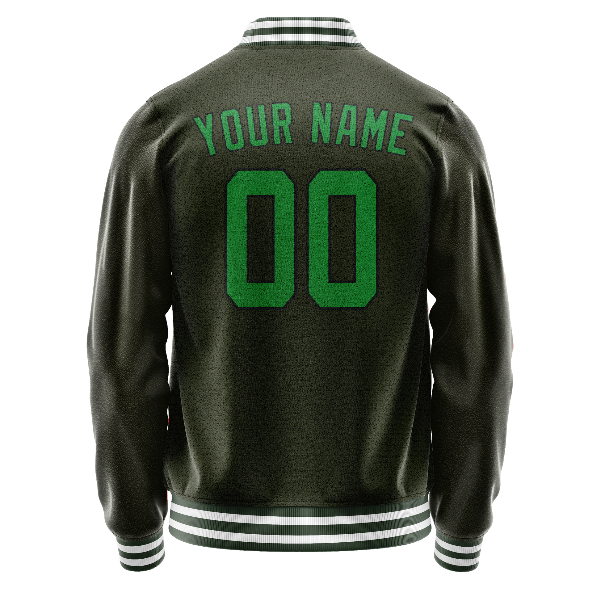 Custom Olive Neon-Green Solid Color Varsity Letterman Jacket JA02240617LH317