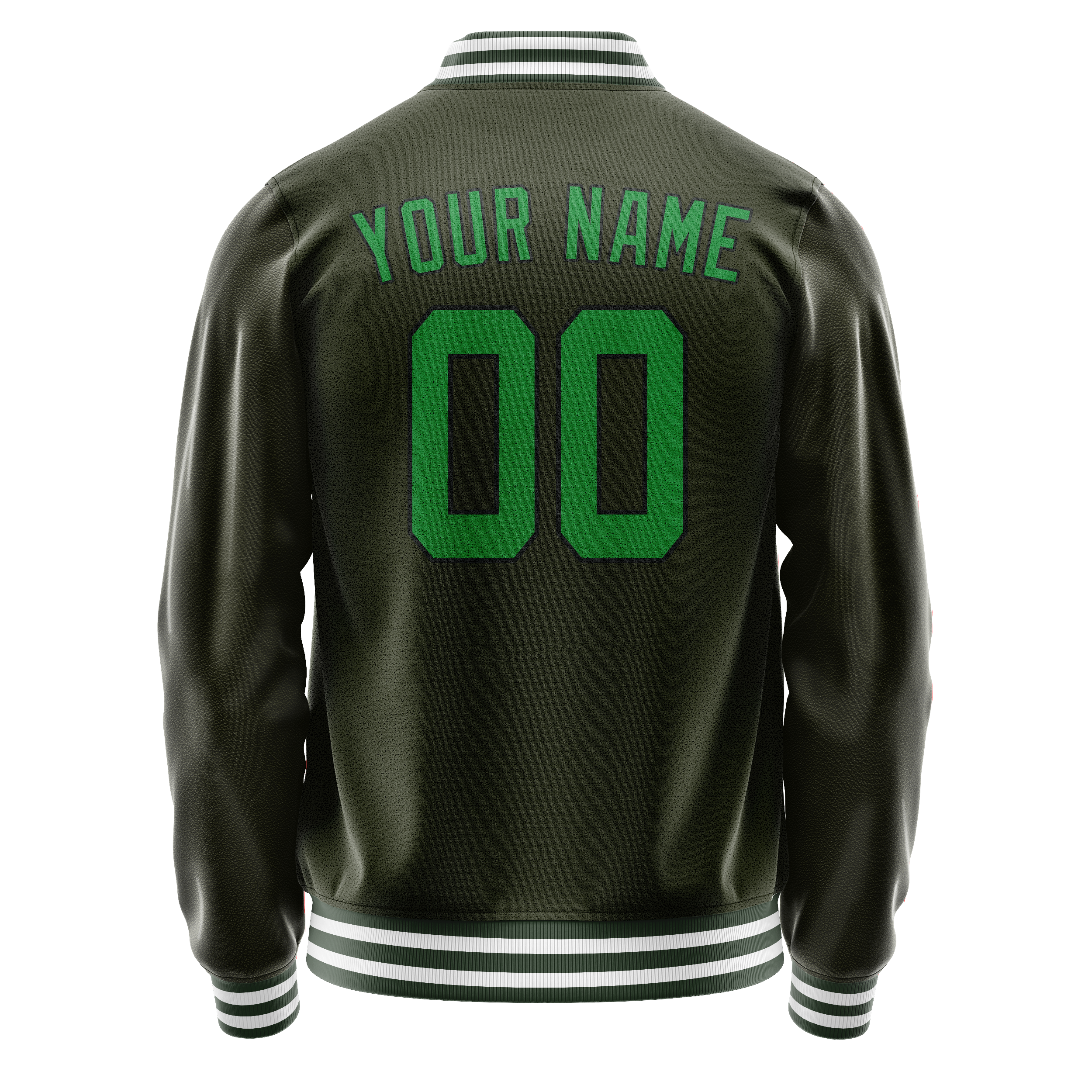 Custom Olive Neon-Green Solid Color Varsity Letterman Jacket JA02240617LH317