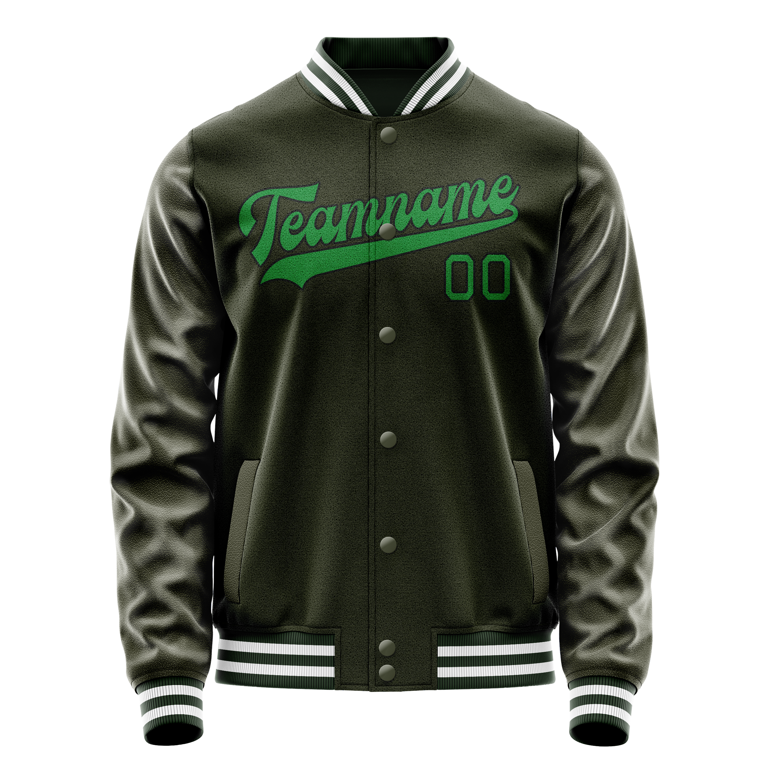 Custom Olive Neon-Green Solid Color Varsity Letterman Jacket JA02240617LH317