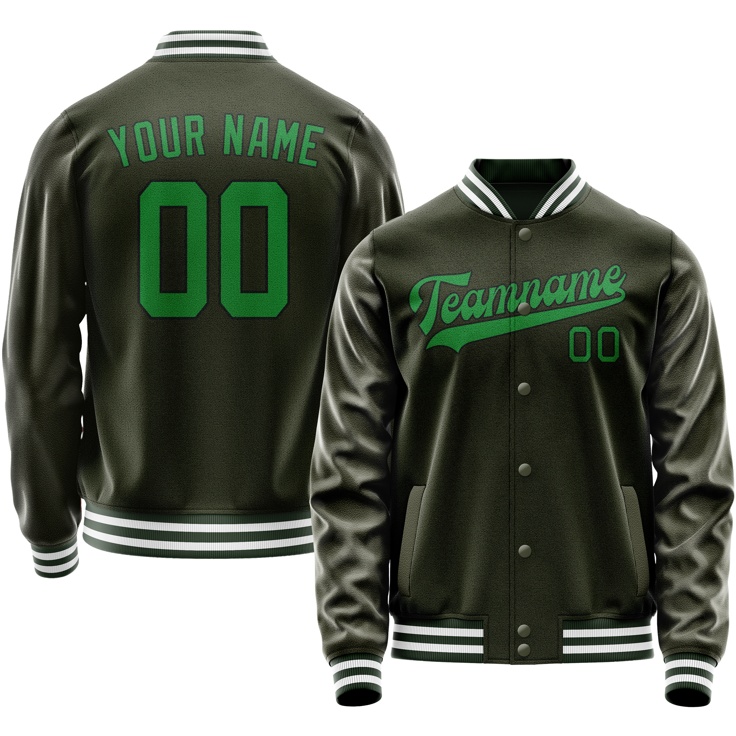 Custom Olive Neon-Green Solid Color Varsity Letterman Jacket JA02240617LH317