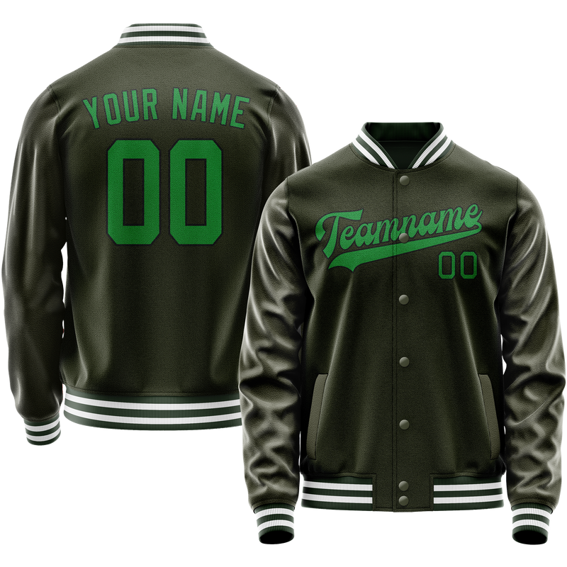 Custom Olive Neon-Green Solid Color Varsity Letterman Jacket JA02240617LH317