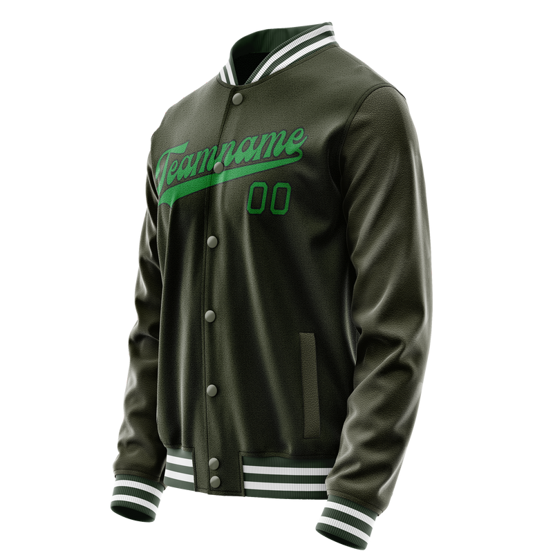 Custom Olive Neon-Green Solid Color Varsity Letterman Jacket JA02240617LH317