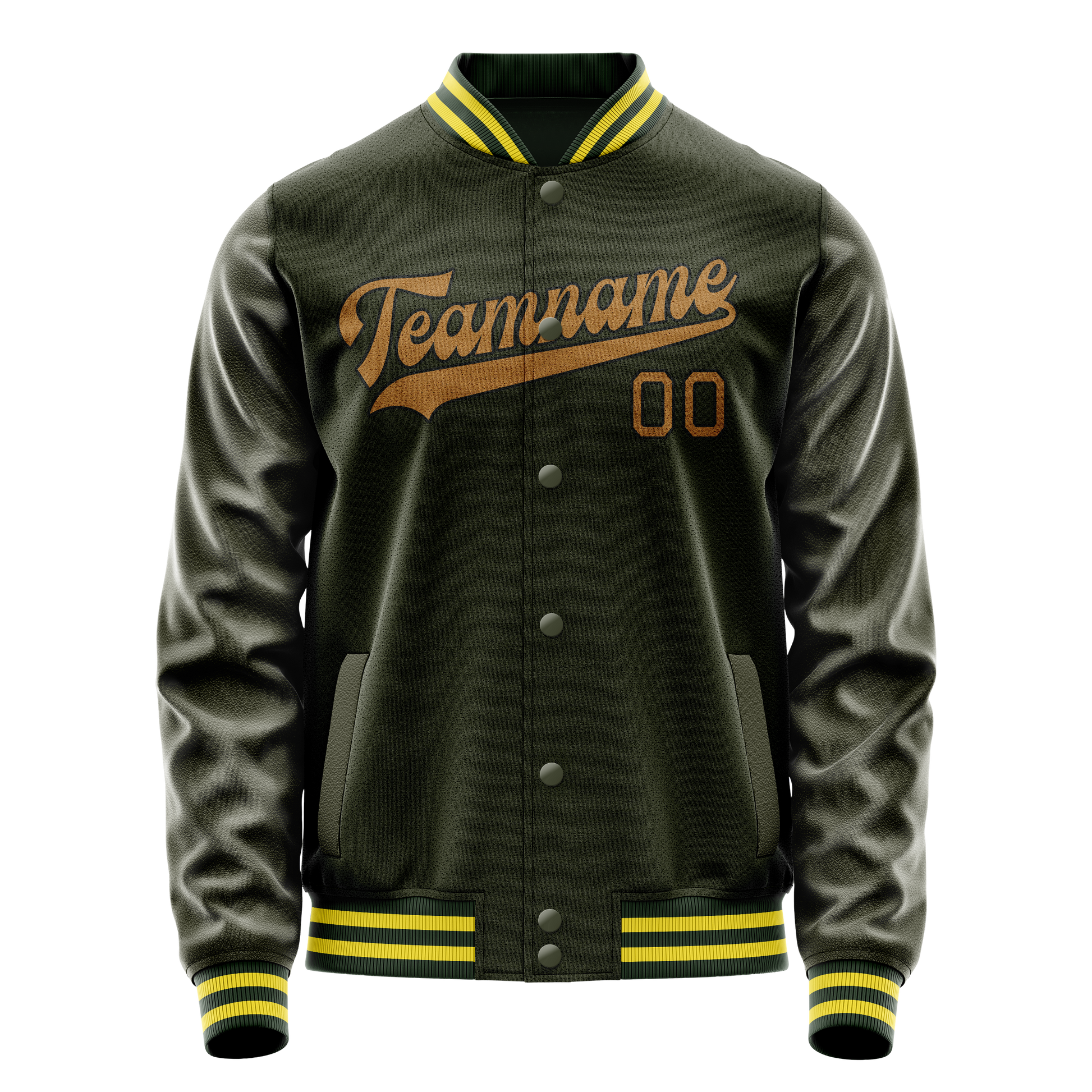 Custom Olive Brown Solid Color Varsity Letterman Jacket JA02240617LH298