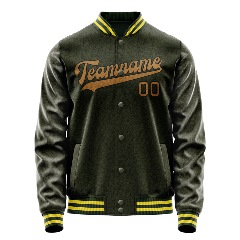 Custom Olive Brown Solid Color Varsity Letterman Jacket JA02240617LH298