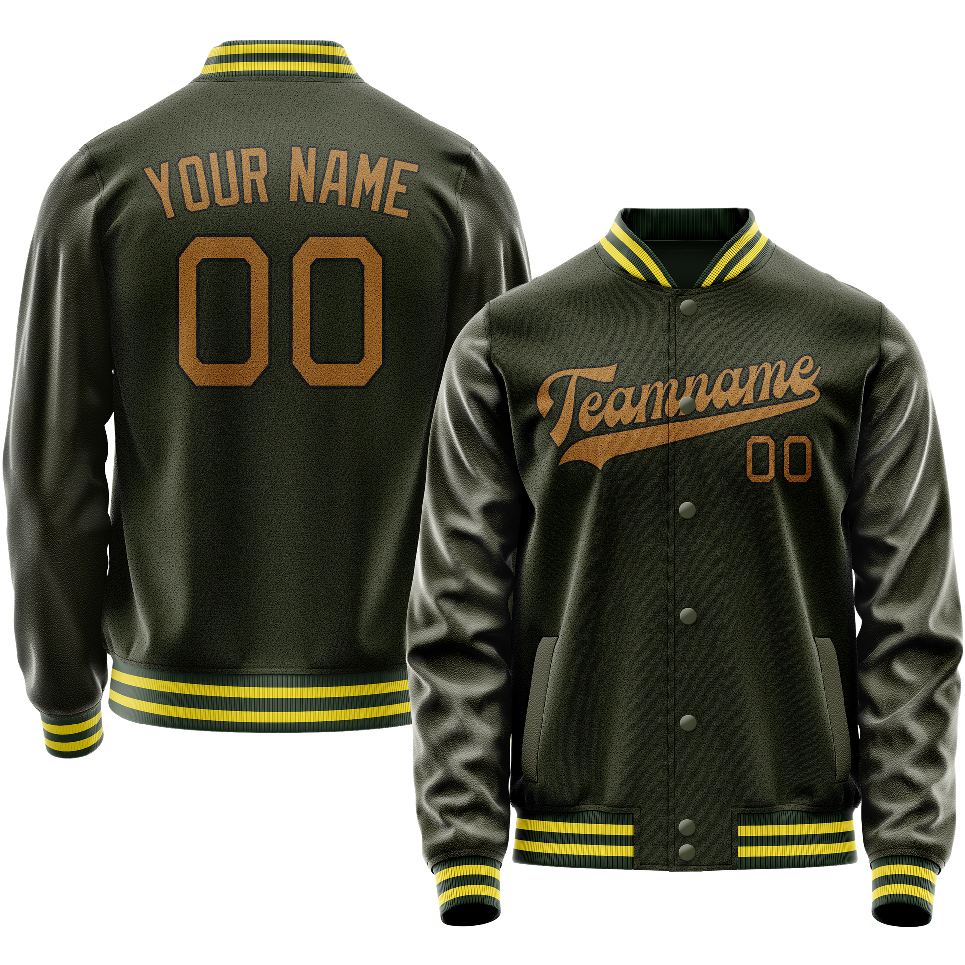 Custom Olive Brown Solid Color Varsity Letterman Jacket JA02240617LH298