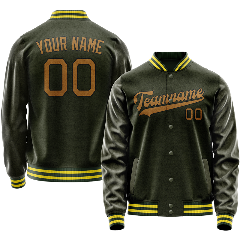 Custom Olive Brown Solid Color Varsity Letterman Jacket JA02240617LH298