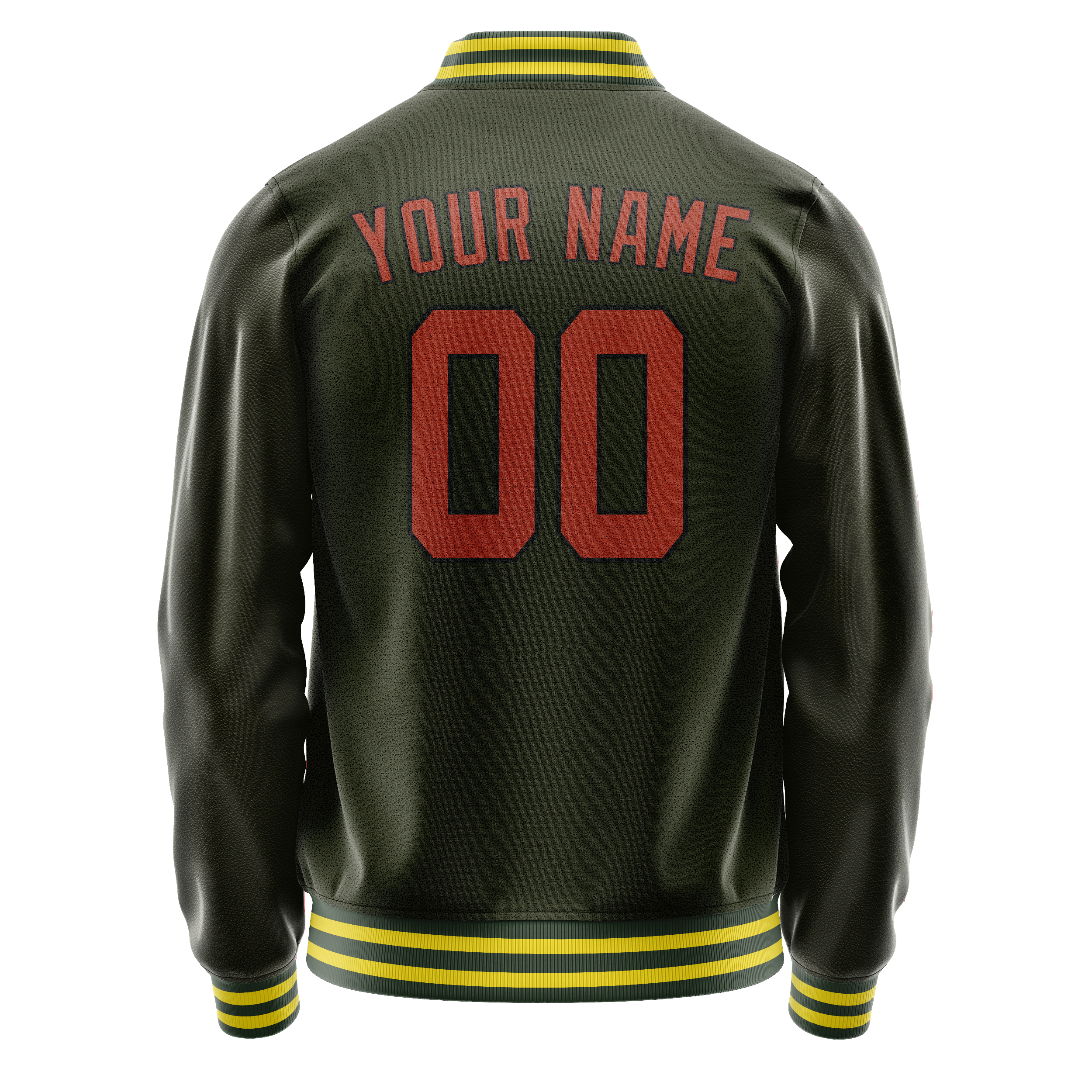 Custom Olive Orange Solid Color Varsity Letterman Jacket JA02240617LH316