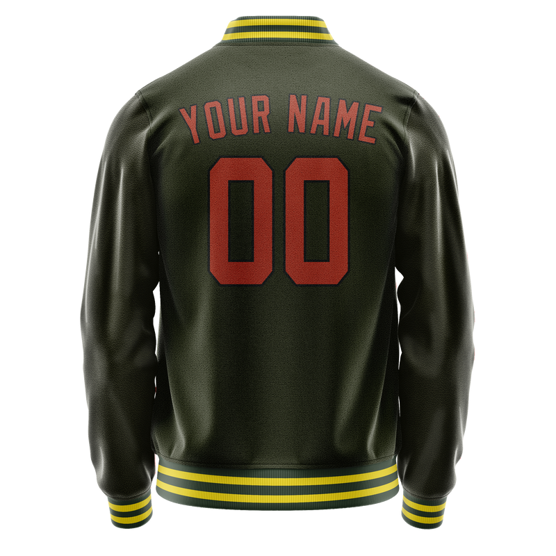Custom Olive Orange Solid Color Varsity Letterman Jacket JA02240617LH316