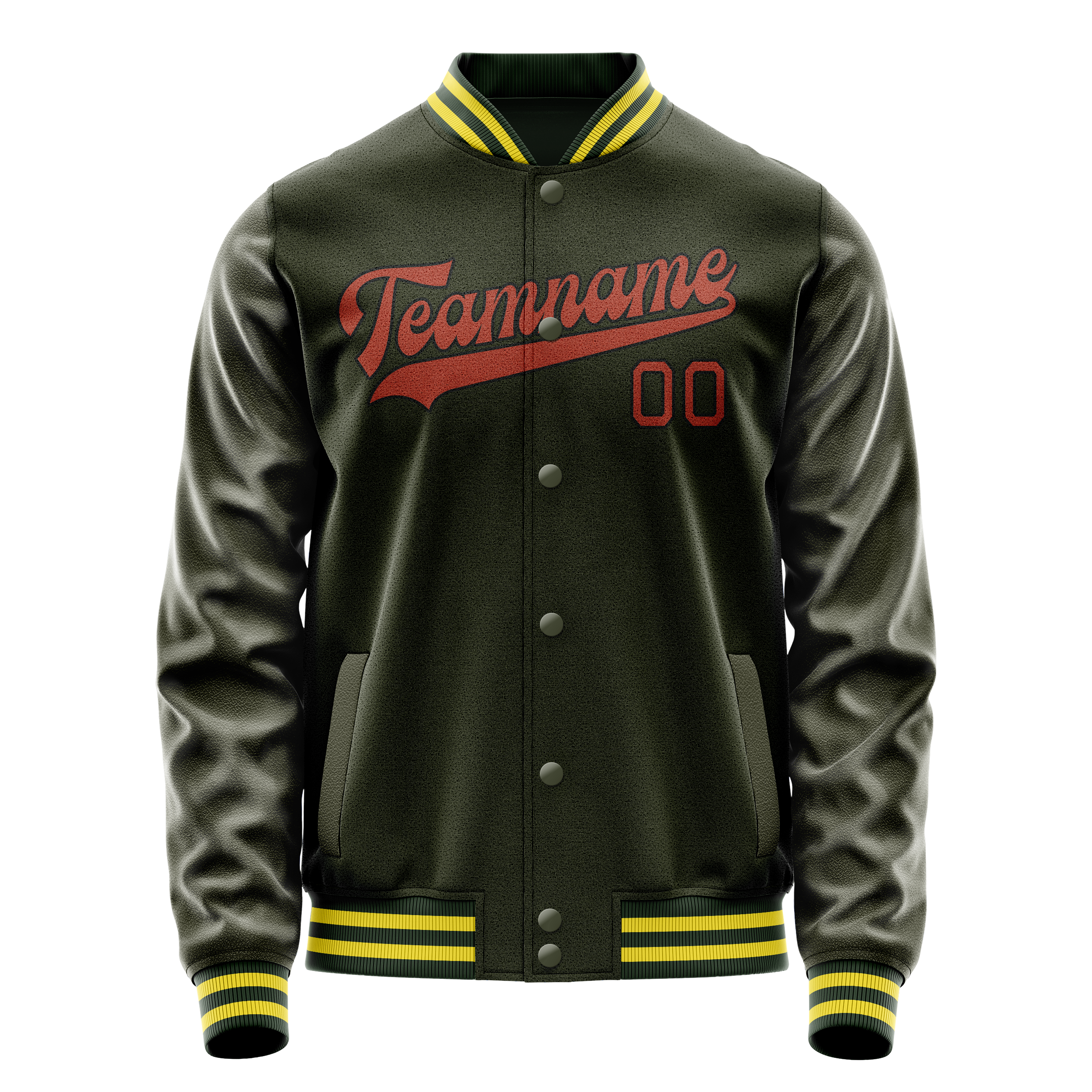Custom Olive Orange Solid Color Varsity Letterman Jacket JA02240617LH316