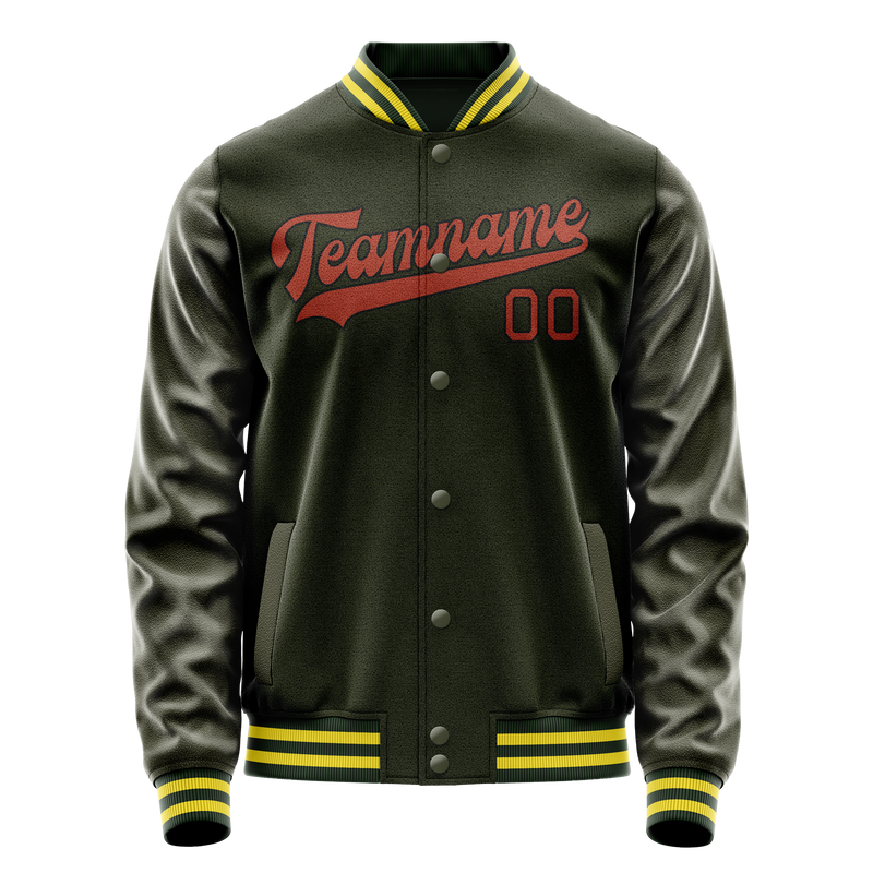 Custom Olive Orange Solid Color Varsity Letterman Jacket JA02240617LH316