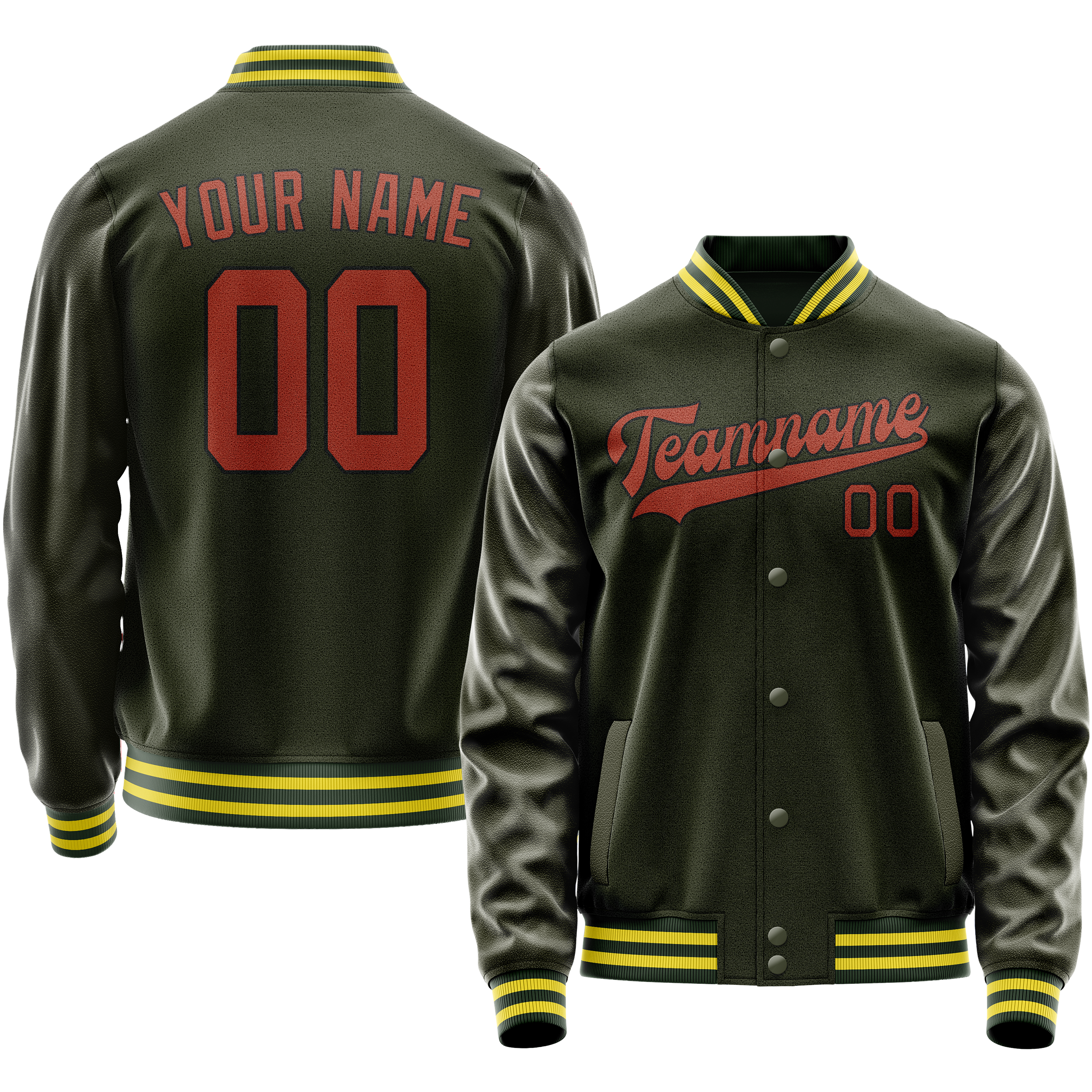 Custom Olive Orange Solid Color Varsity Letterman Jacket JA02240617LH316