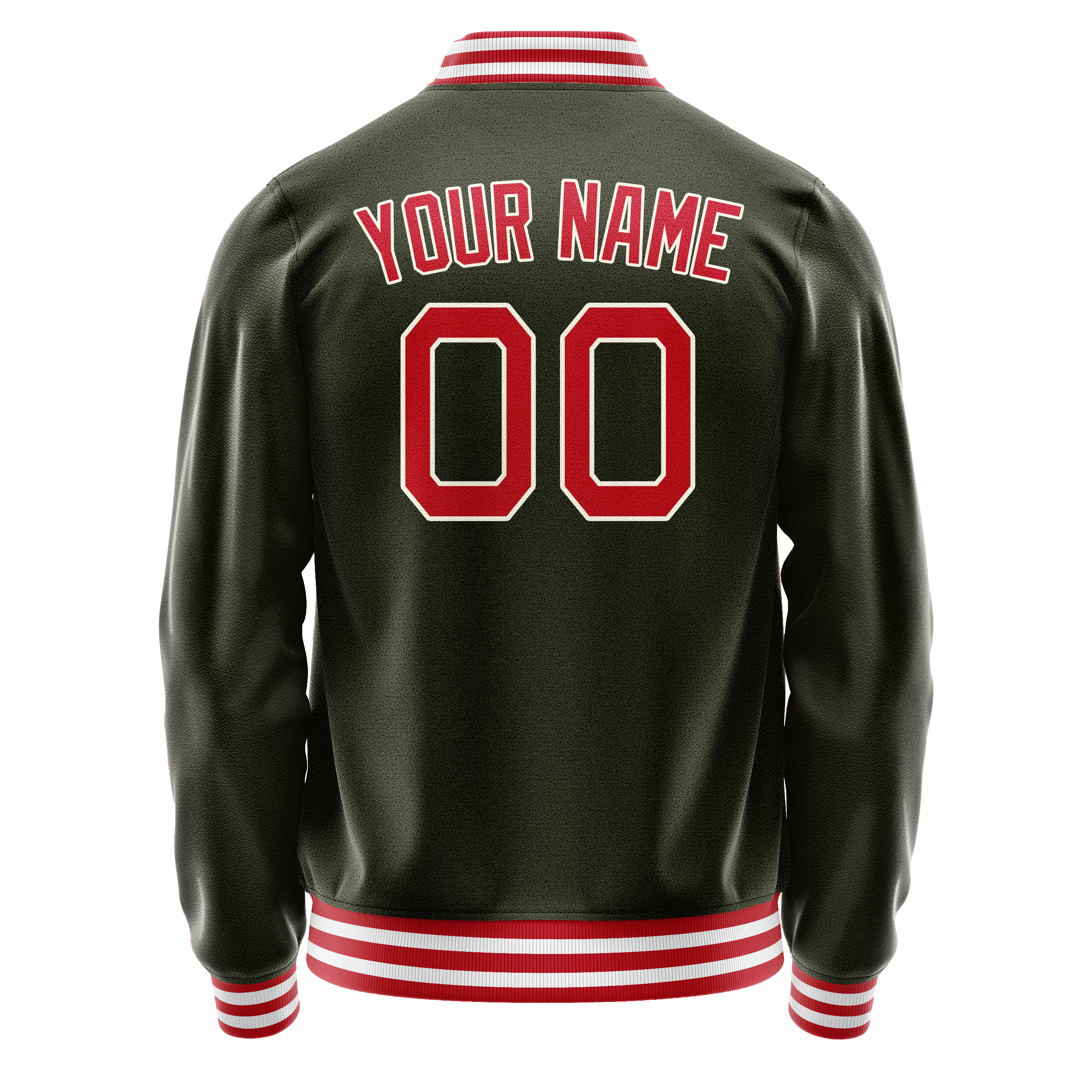 Custom Olive Red Solid Color Varsity Letterman Jacket JA02240617LH301
