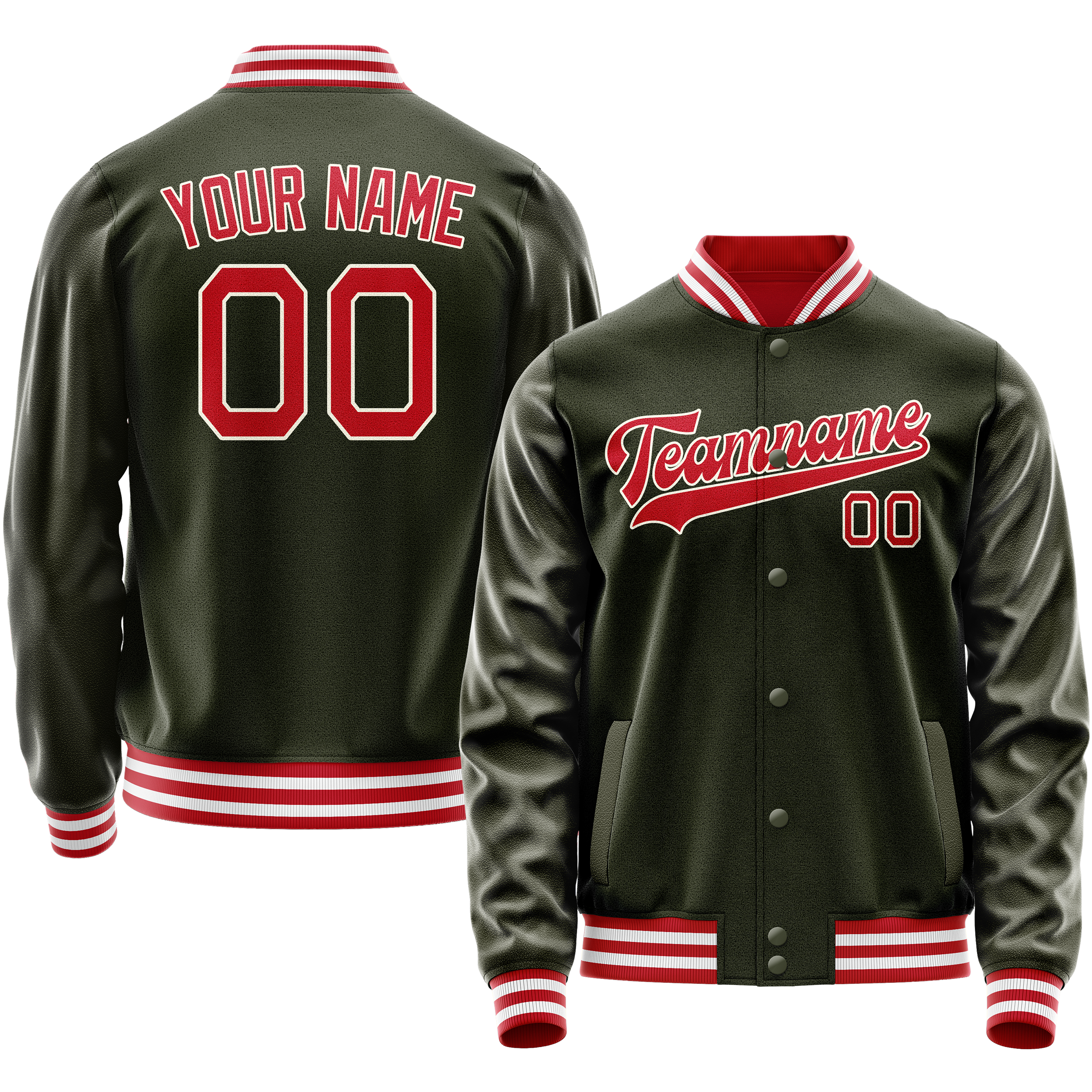 Custom Olive Red Solid Color Varsity Letterman Jacket JA02240617LH301