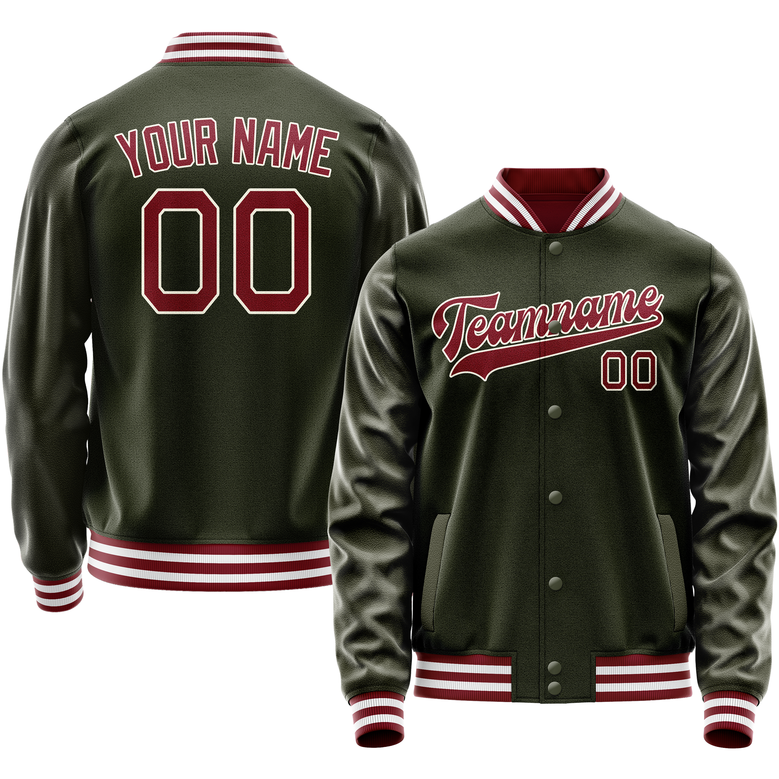 Custom Olive Red Solid Color Varsity Letterman Jacket JA02240617LH303