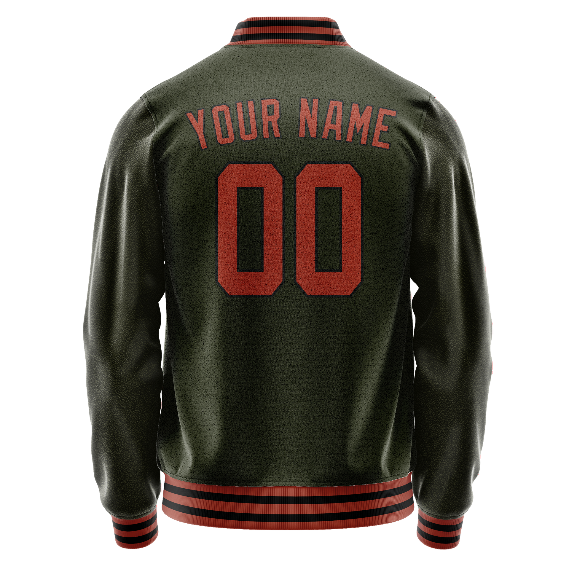 Custom Olive Red Solid Color Varsity Letterman Jacket JA02240617LH311