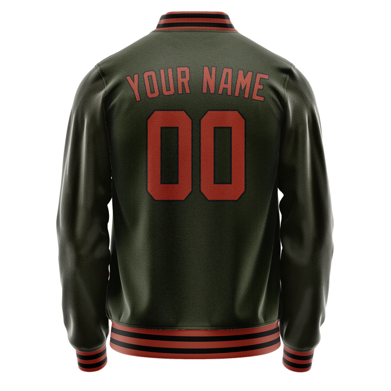 Custom Olive Red Solid Color Varsity Letterman Jacket JA02240617LH311