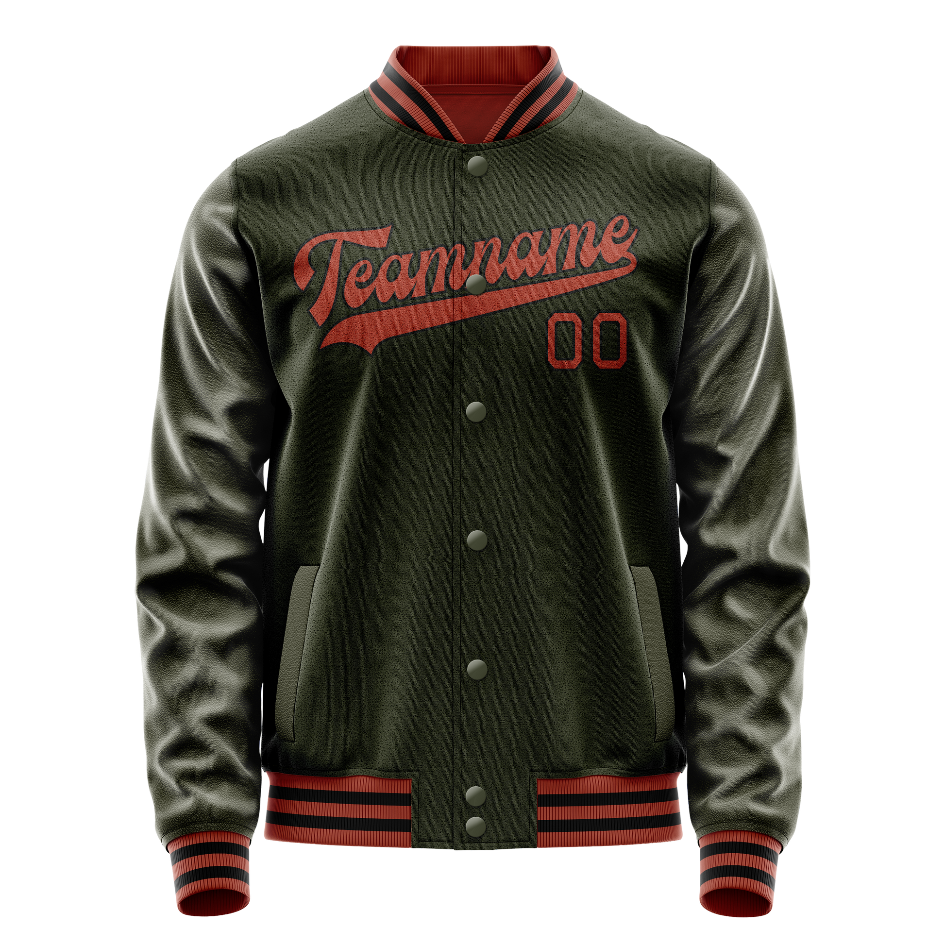 Custom Olive Red Solid Color Varsity Letterman Jacket JA02240617LH311
