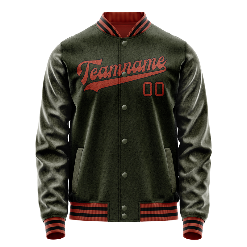 Custom Olive Red Solid Color Varsity Letterman Jacket JA02240617LH311